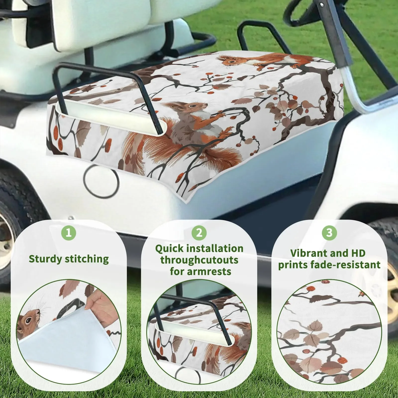 Tiveruda Funny Squirrel Autumn Golf Cart Seat Cover 51" x 31" image 3