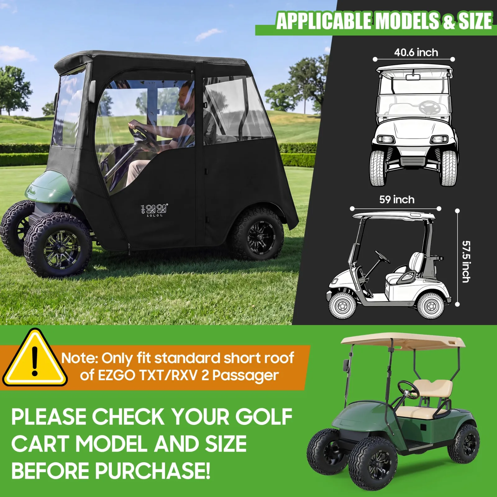 10L0L Golf Cart Enclosure for E-Z-GO TXT, 2 Passenger image 2