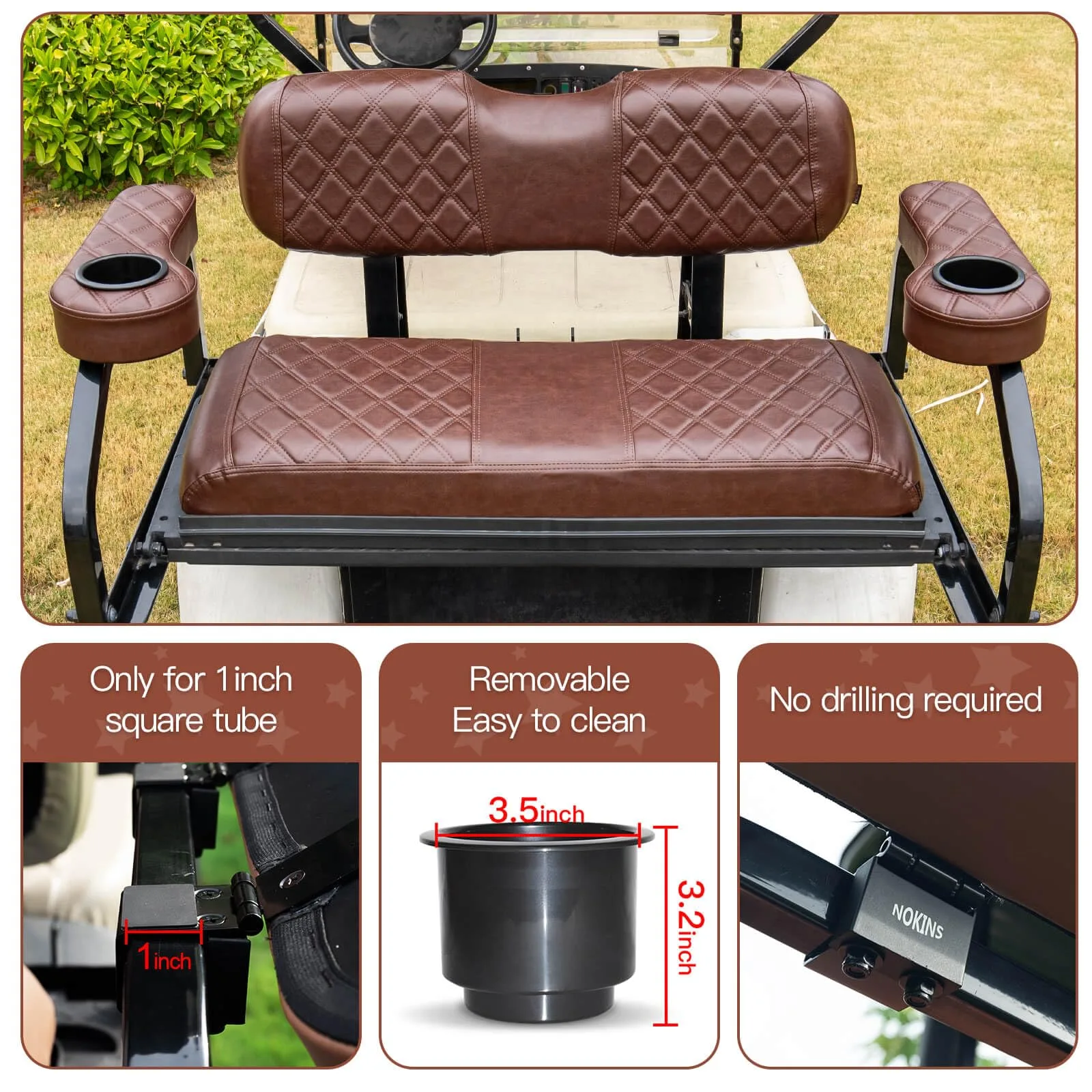 NOKINS Folding Golf Cart Rear Seat Armrests NKSARM004-8438 image 3