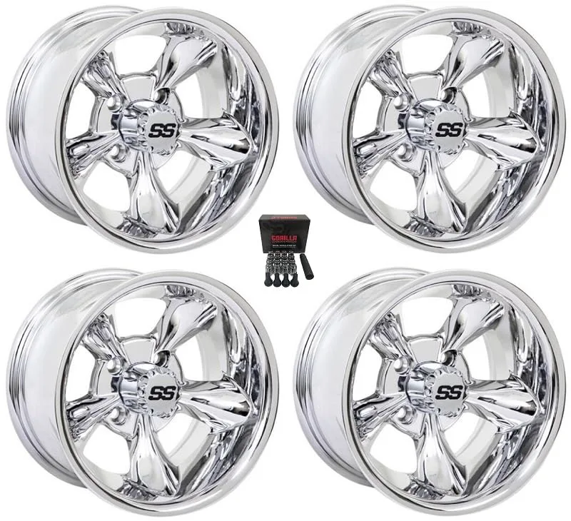 GTW Godfather 10x7 Chrome Golf Cart Wheels 108272FS