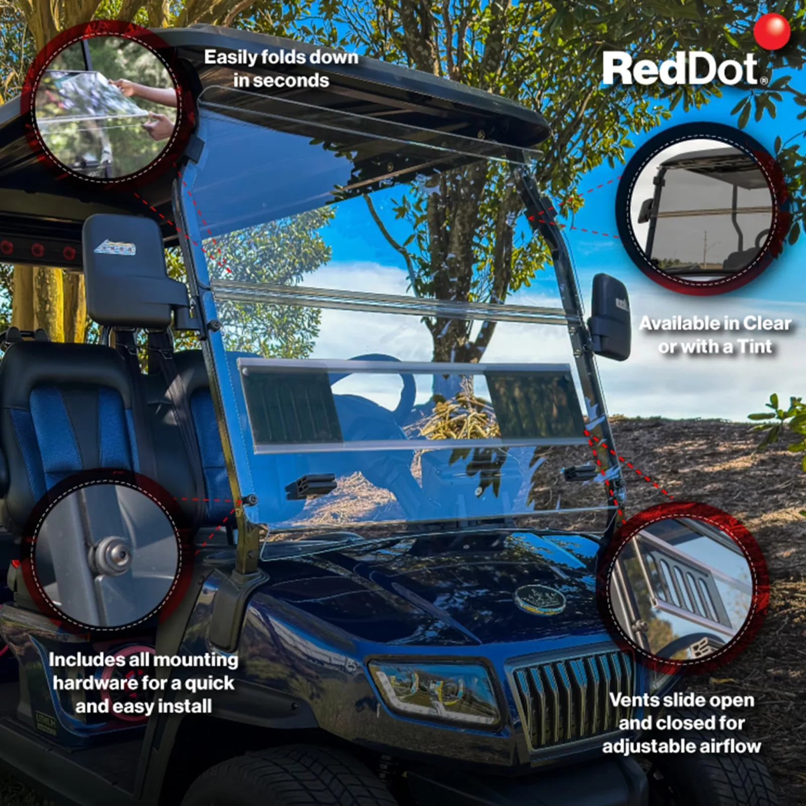 RED DOT Vented Windshield for Evolution D5 Golf Carts image 2