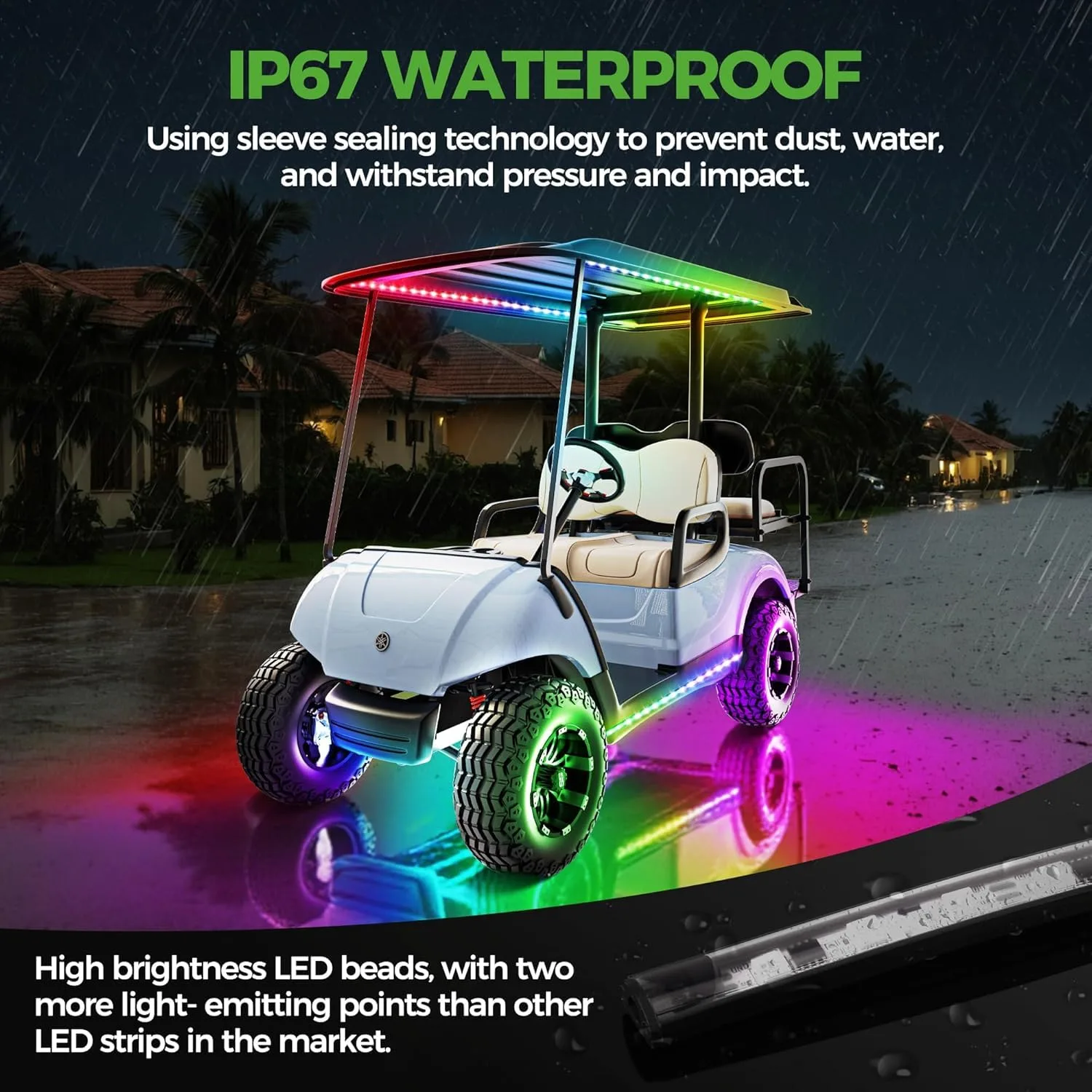 10L0L Golf Cart Underglow Light Kit, 2-Strip 12V-80V image 2