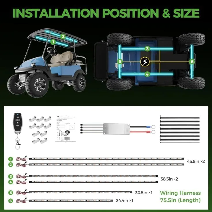 10L0L Golf Cart Underglow Light Kit, 2-Strip 12V-80V image 4