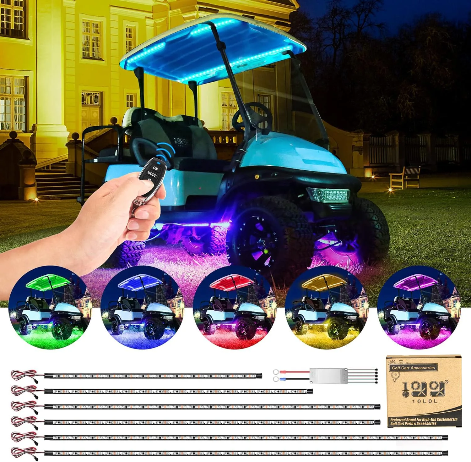 10L0L Golf Cart Underglow Light Kit, 2-Strip 12V-80V