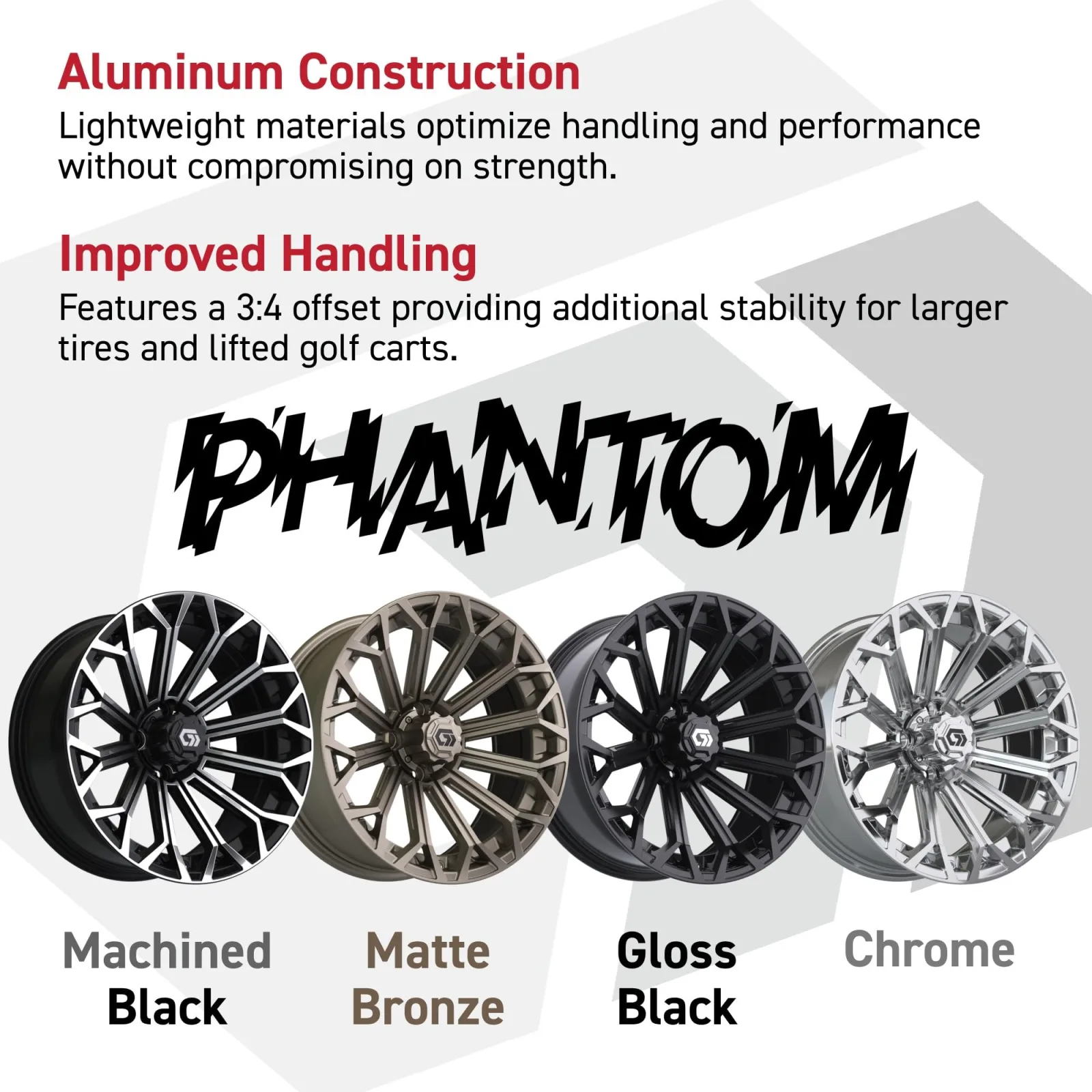 GTW Phantom 16x7 Gloss Black Aluminum Golf Cart Wheels - 19-448 image 2