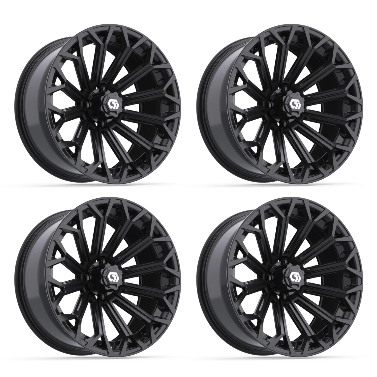 GTW Phantom 16x7 Gloss Black Aluminum Golf Cart Wheels - 19-448