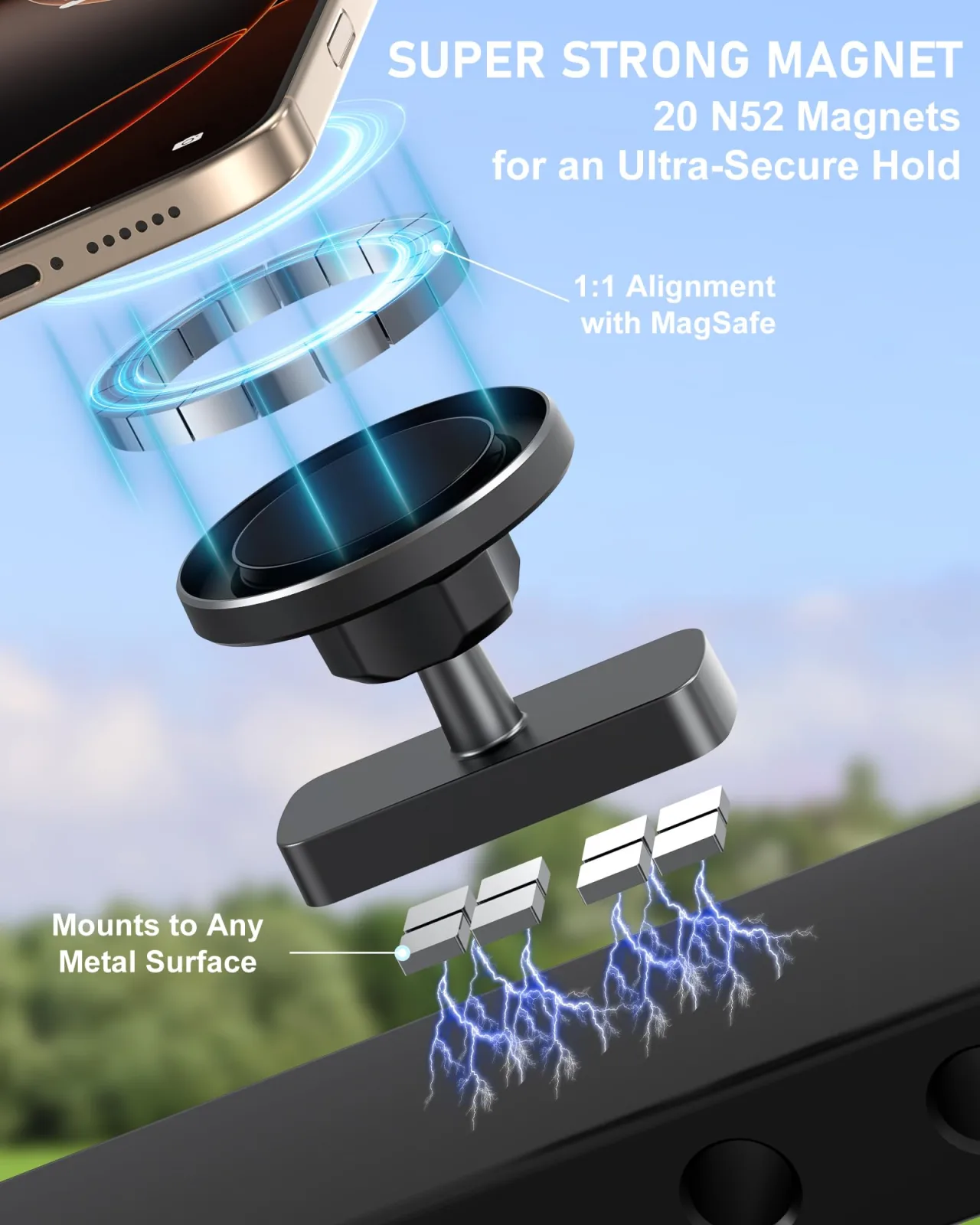 NINEFATICS Magnetic Golf Cart Phone Mount JF-MPH5B for MagSafe iPhone 12–17 image 3