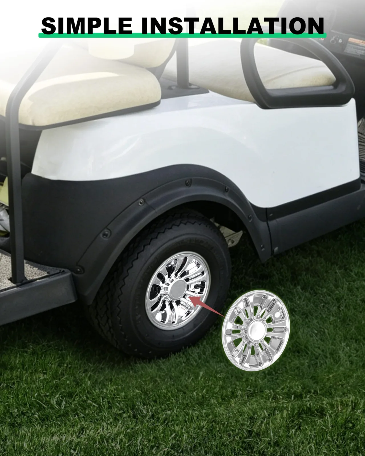 LDETXY Chrome 8-Inch Golf Cart Wheel Hub Caps image 4