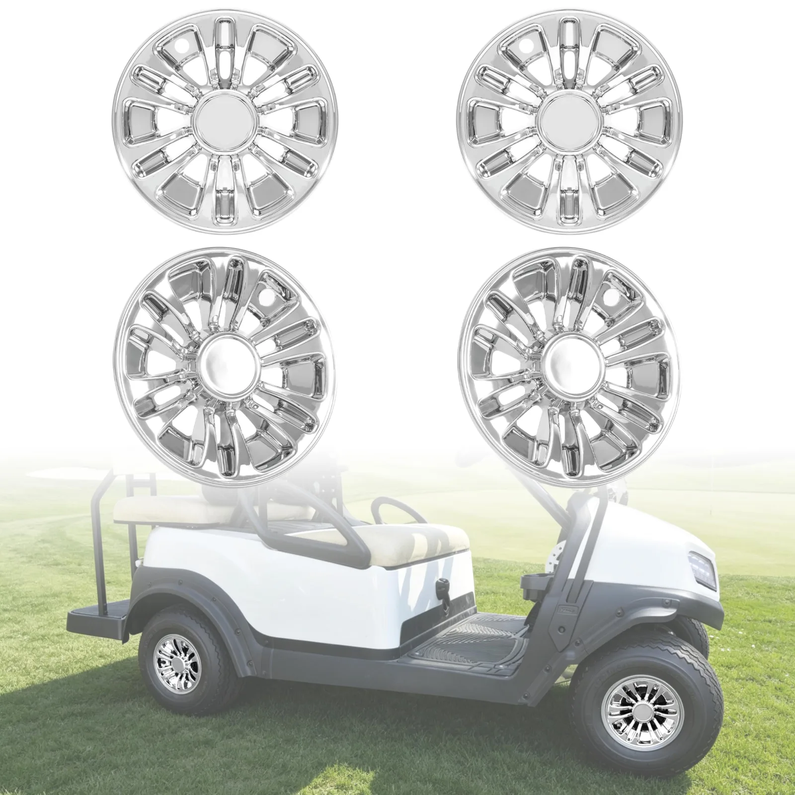 LDETXY Chrome 8-Inch Golf Cart Wheel Hub Caps