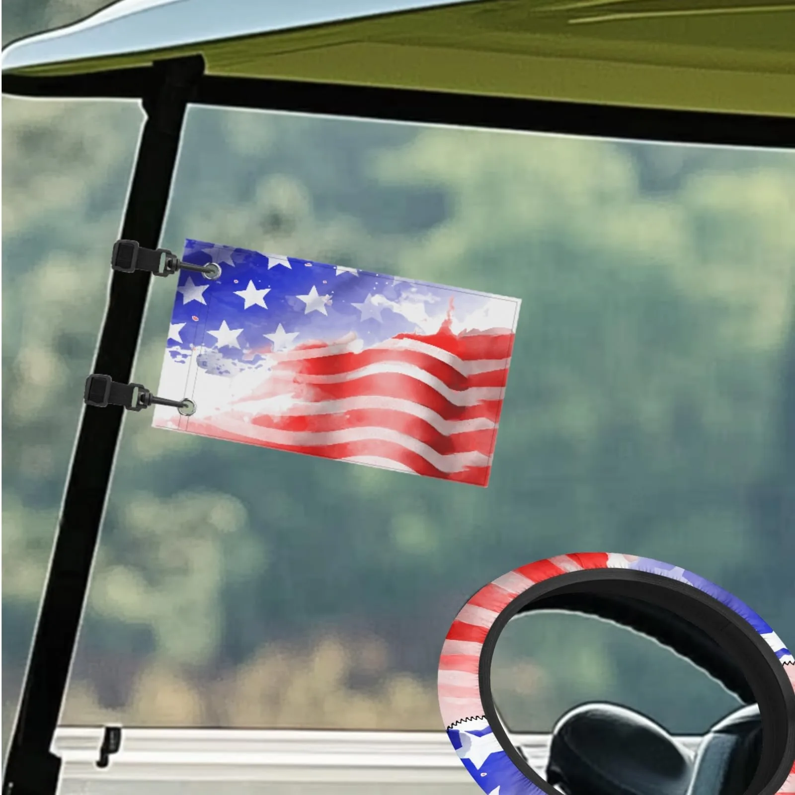 INSTANTARTS Flying American Flag Golf Cart Cover Set image 3