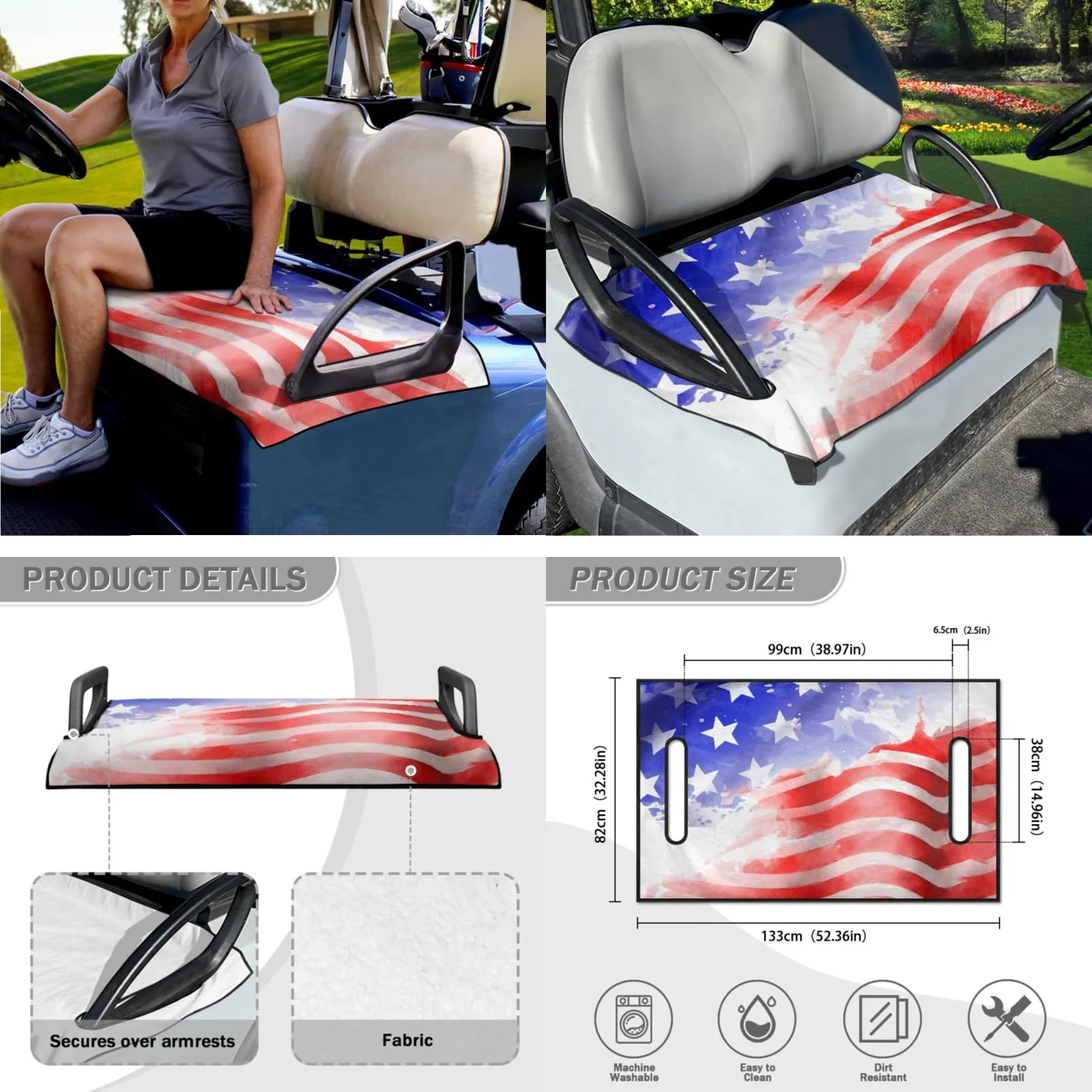 INSTANTARTS Flying American Flag Golf Cart Cover Set image 4