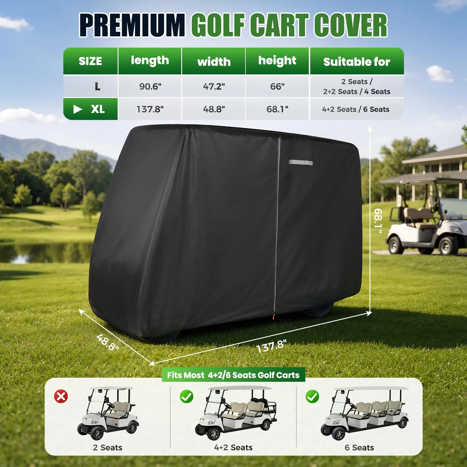 Tecoom Golf Cart Cover for 4+2/6-Passenger Carts image 2