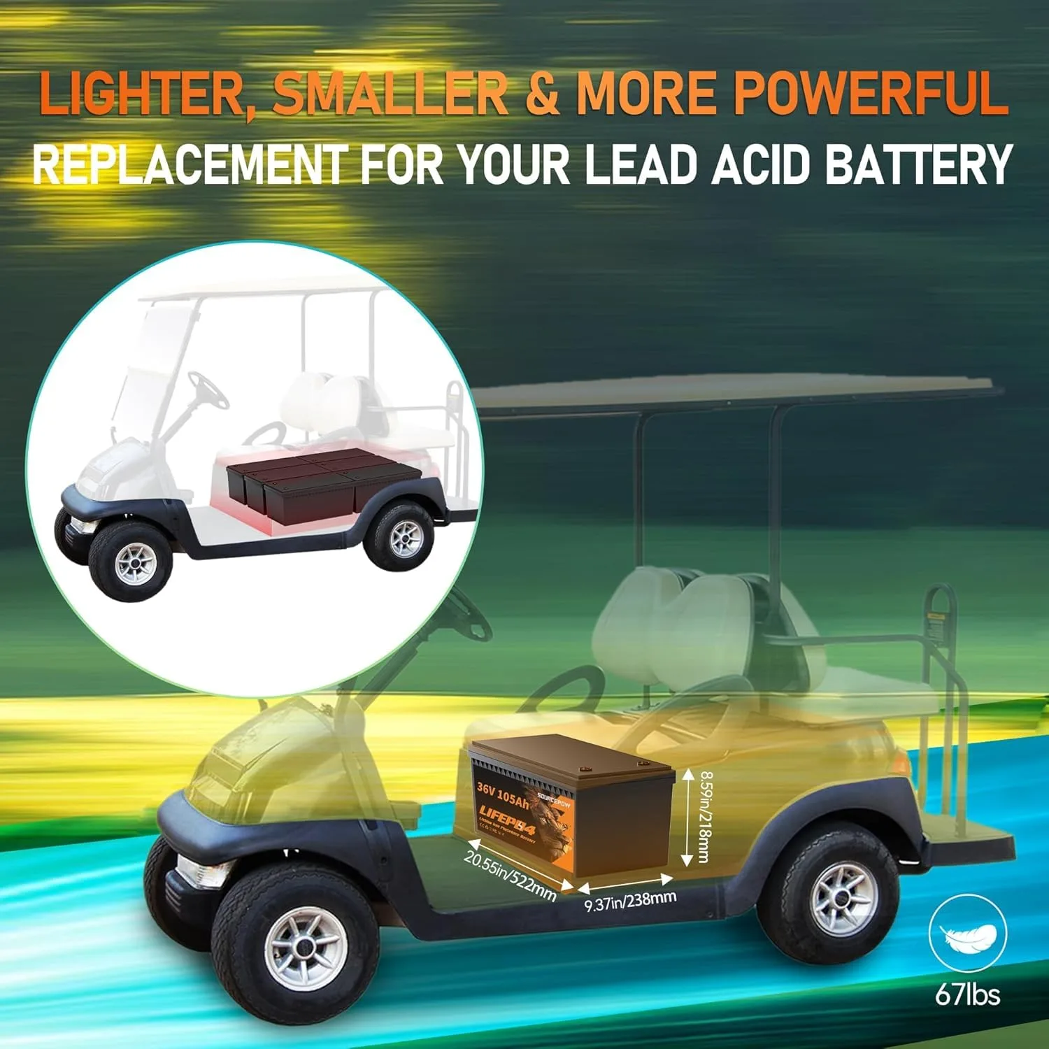 SOURCEPOW 36V 105Ah LiFePO4 Golf Cart Battery SP36105BT image 3