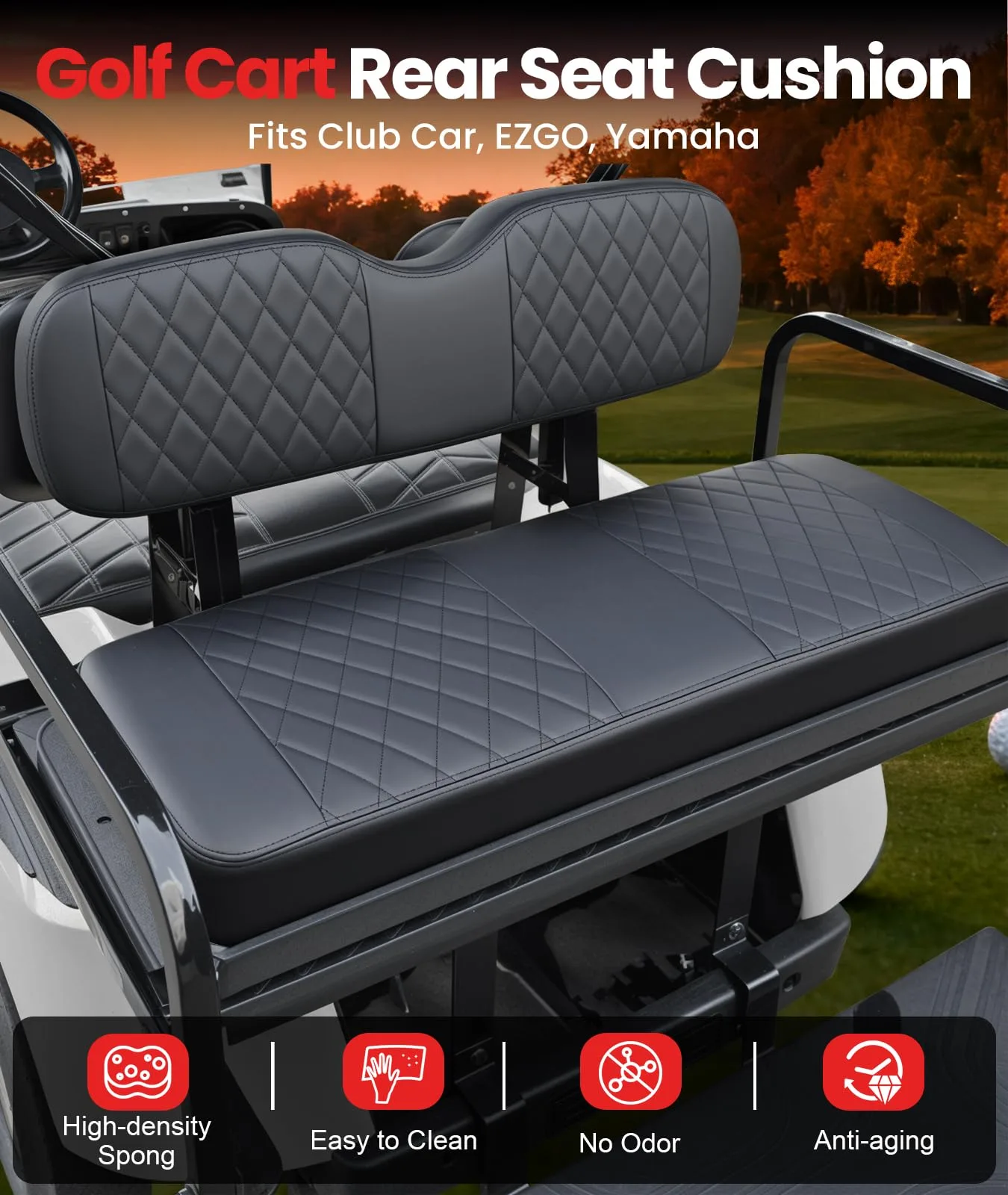 CASISPRO Golf Cart Rear Seat Cushion Assembly, Black image 2