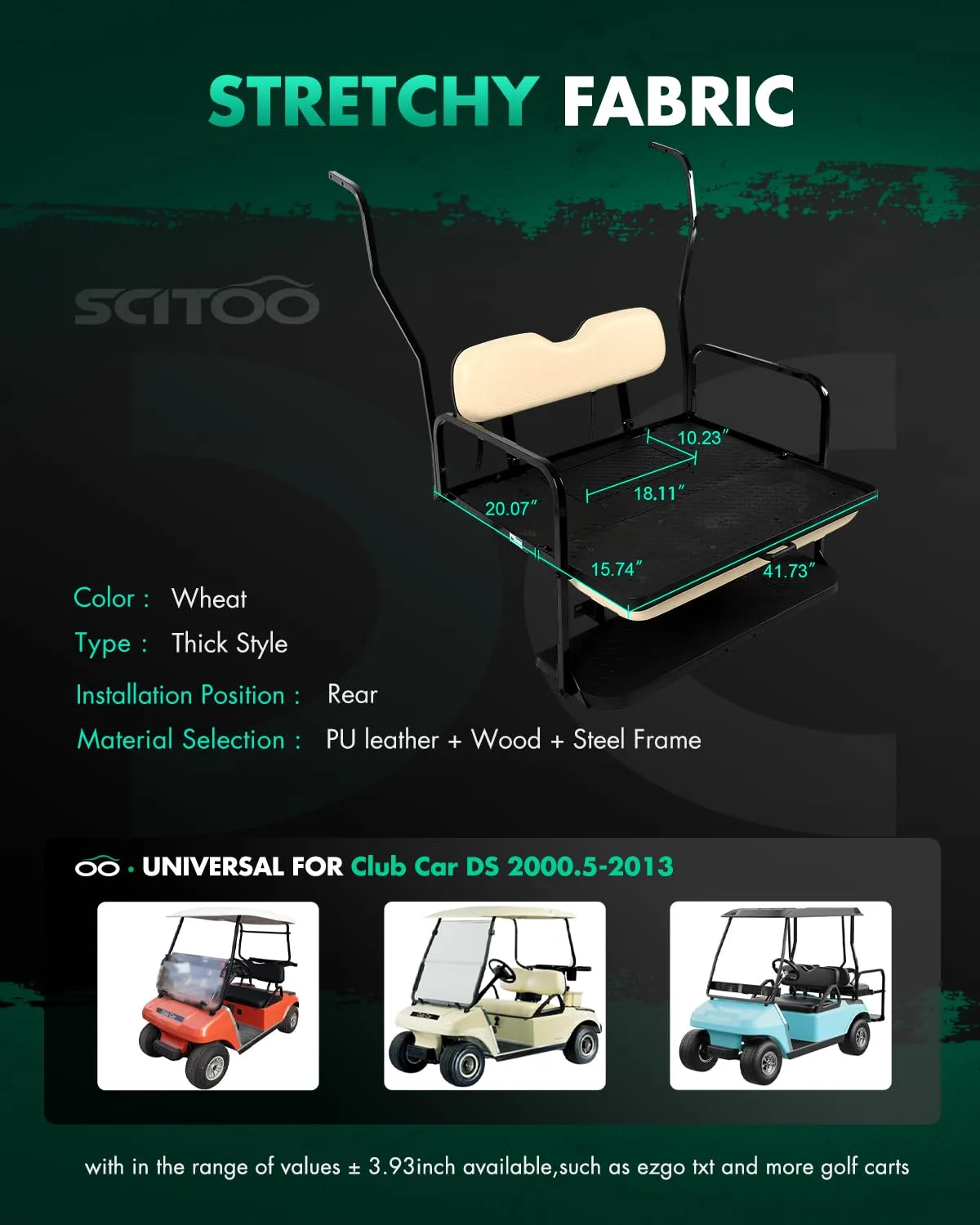SCITOO Rear Seat Kit for Club Car DS 2000-2013, Wheat image 2