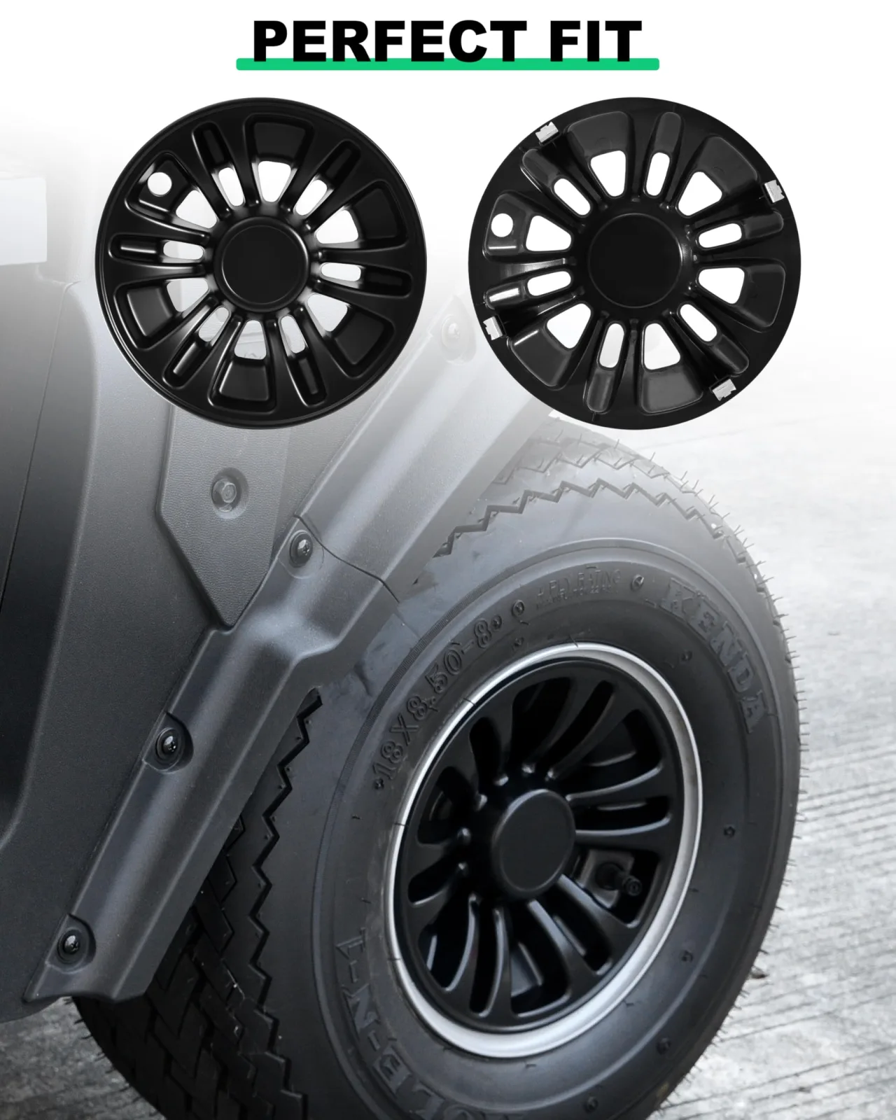 LDETXY 8-Inch Matte Black Golf Cart Hub Caps image 3