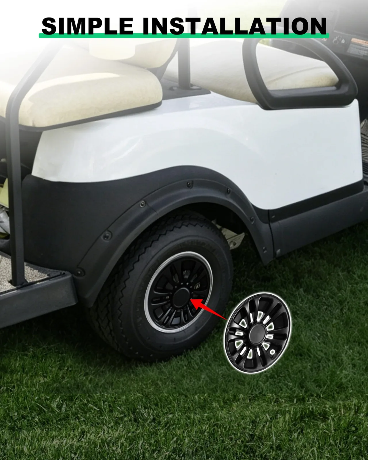 LDETXY 8-Inch Matte Black Golf Cart Hub Caps image 4