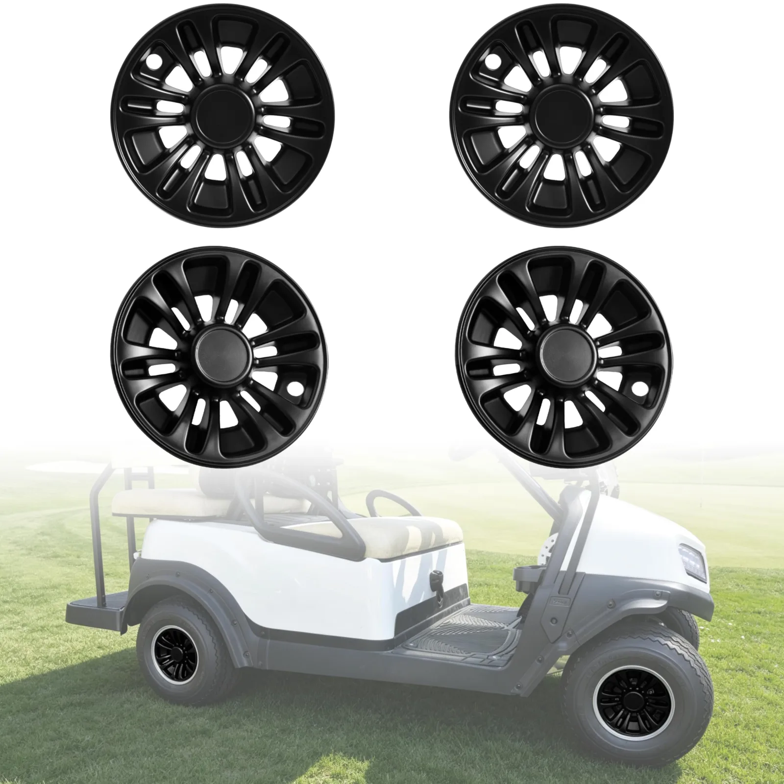 LDETXY 8-Inch Matte Black Golf Cart Hub Caps