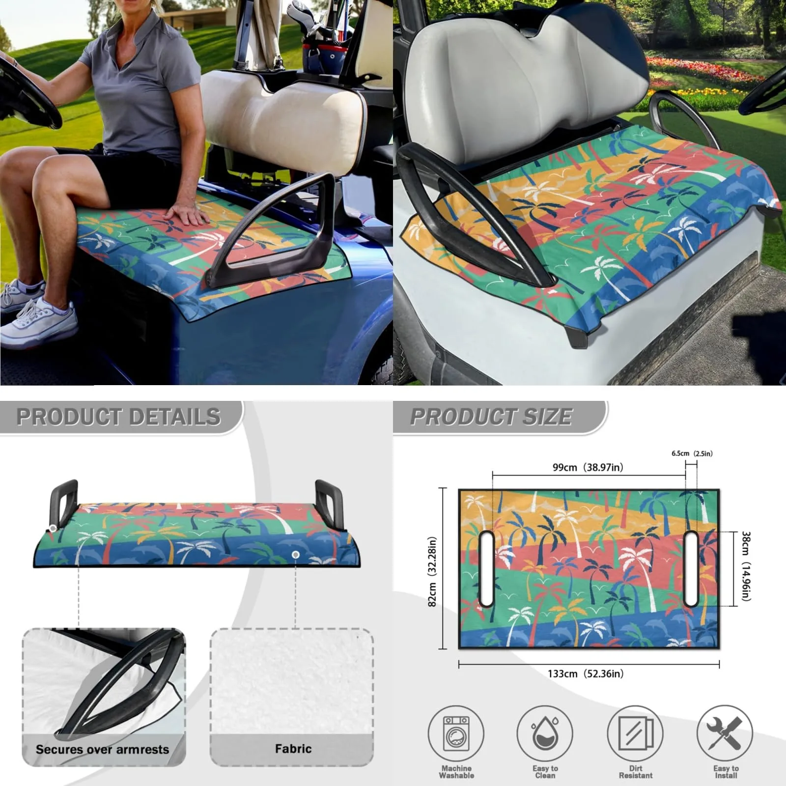 INSTANTARTS Coconut Tree Golf Cart Seat Cover Set image 3