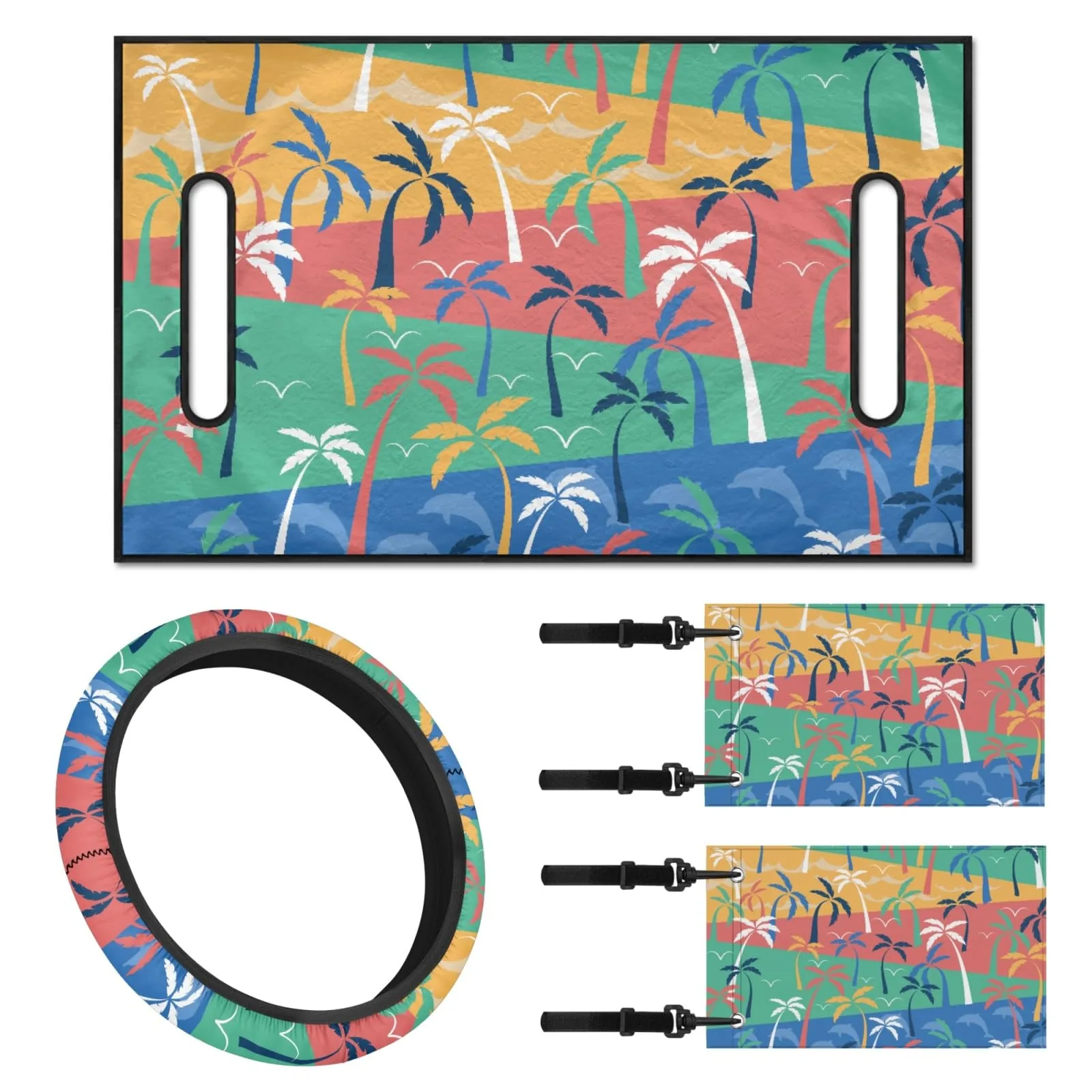 INSTANTARTS Coconut Tree Golf Cart Seat Cover Set