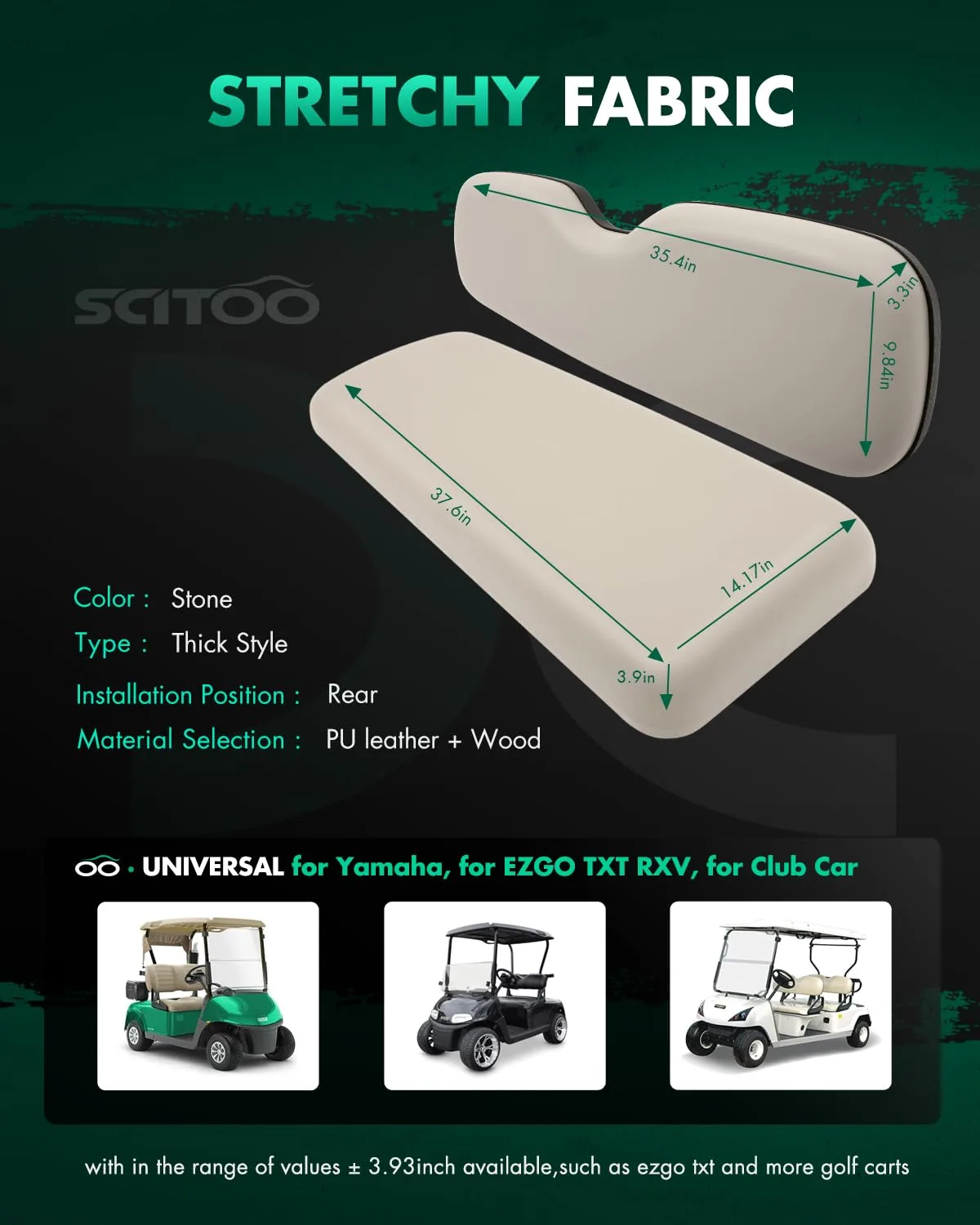 SCITOO Rear Golf Cart Seat Cushions, Stone image 2
