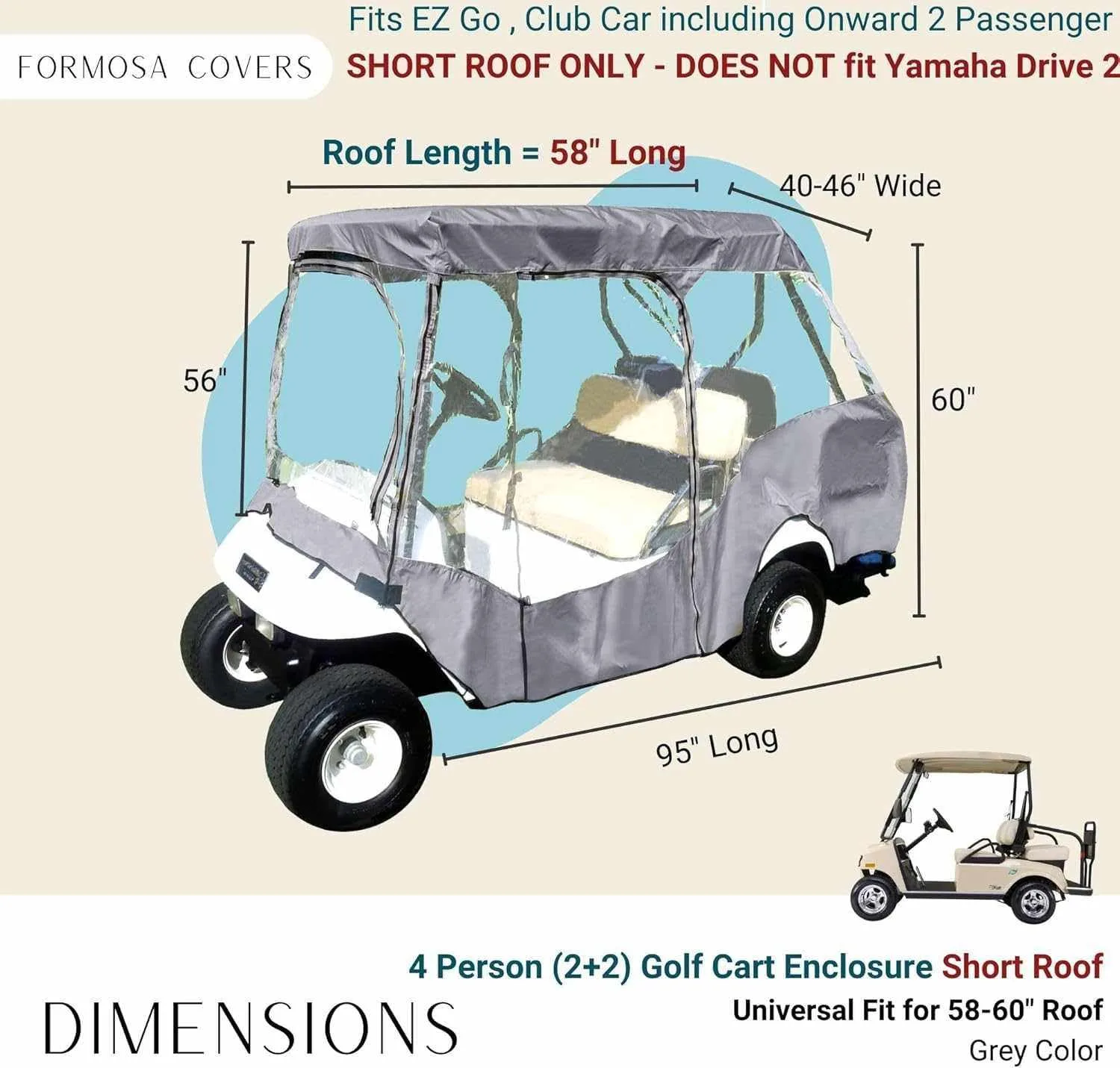 Formosa Covers 2+2 Golf Cart Enclosure for 58-Inch Roofs image 2