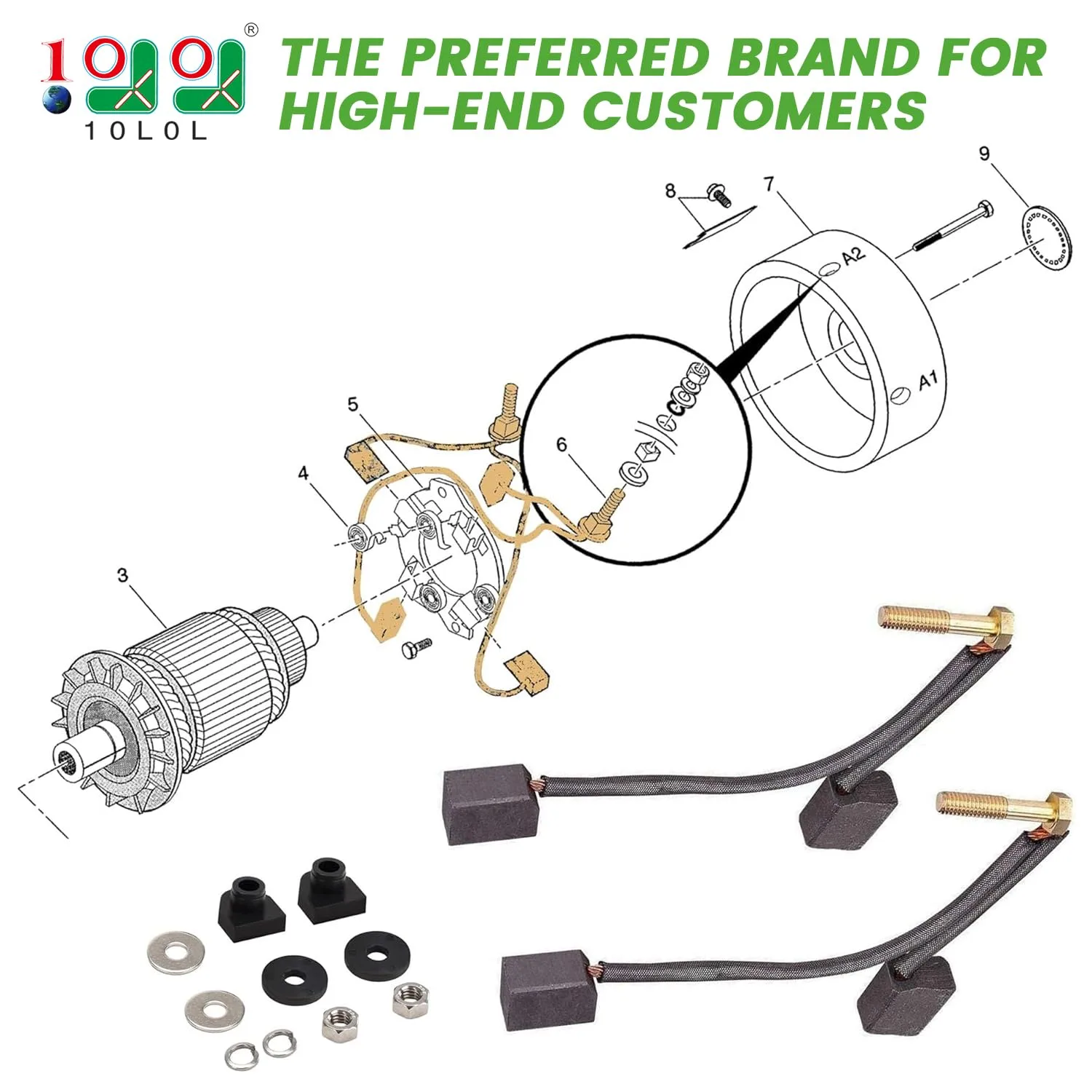 10L0L ADC Motor Brush Kit for E-Z-GO and Club Car image 2