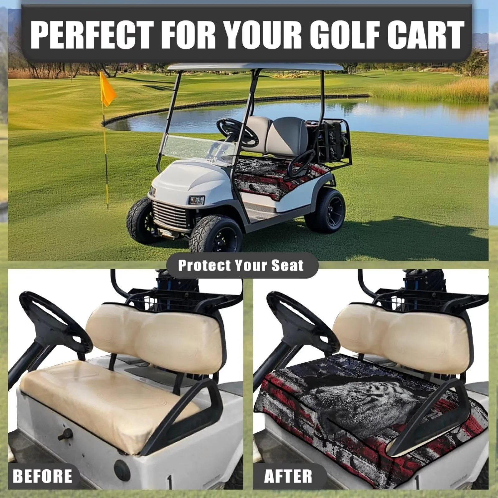 TOADDMOS Golf Cart Rear Seat Cover with 4 Pockets — TOAD-YSFA5125CZC80-8+ image 4