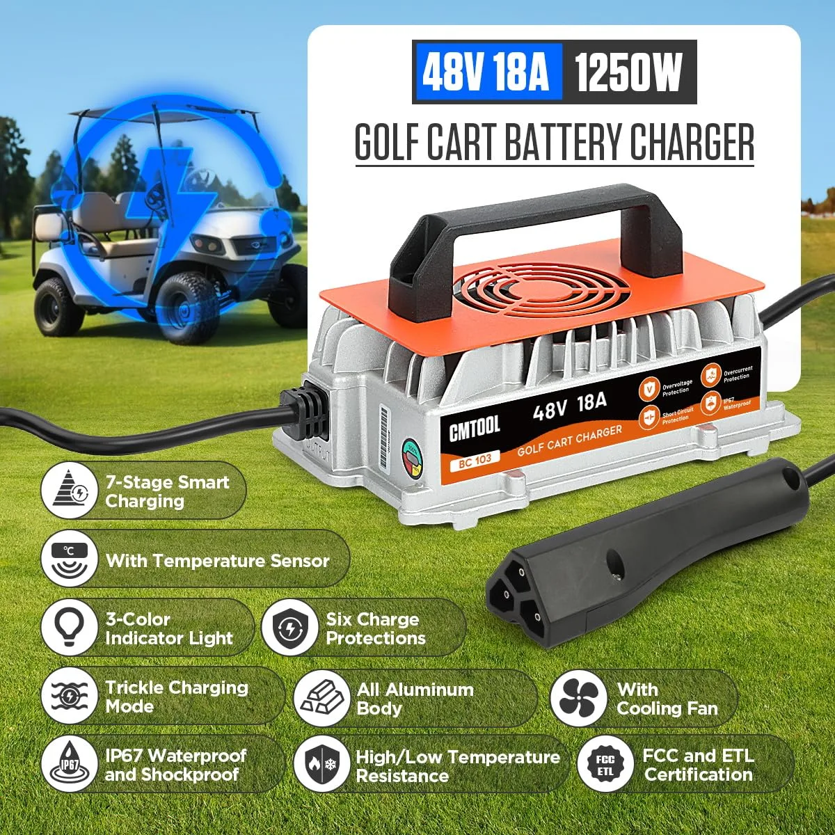 CMTOOL 48V 18A Charger for E-Z-GO RXV and TXT image 2