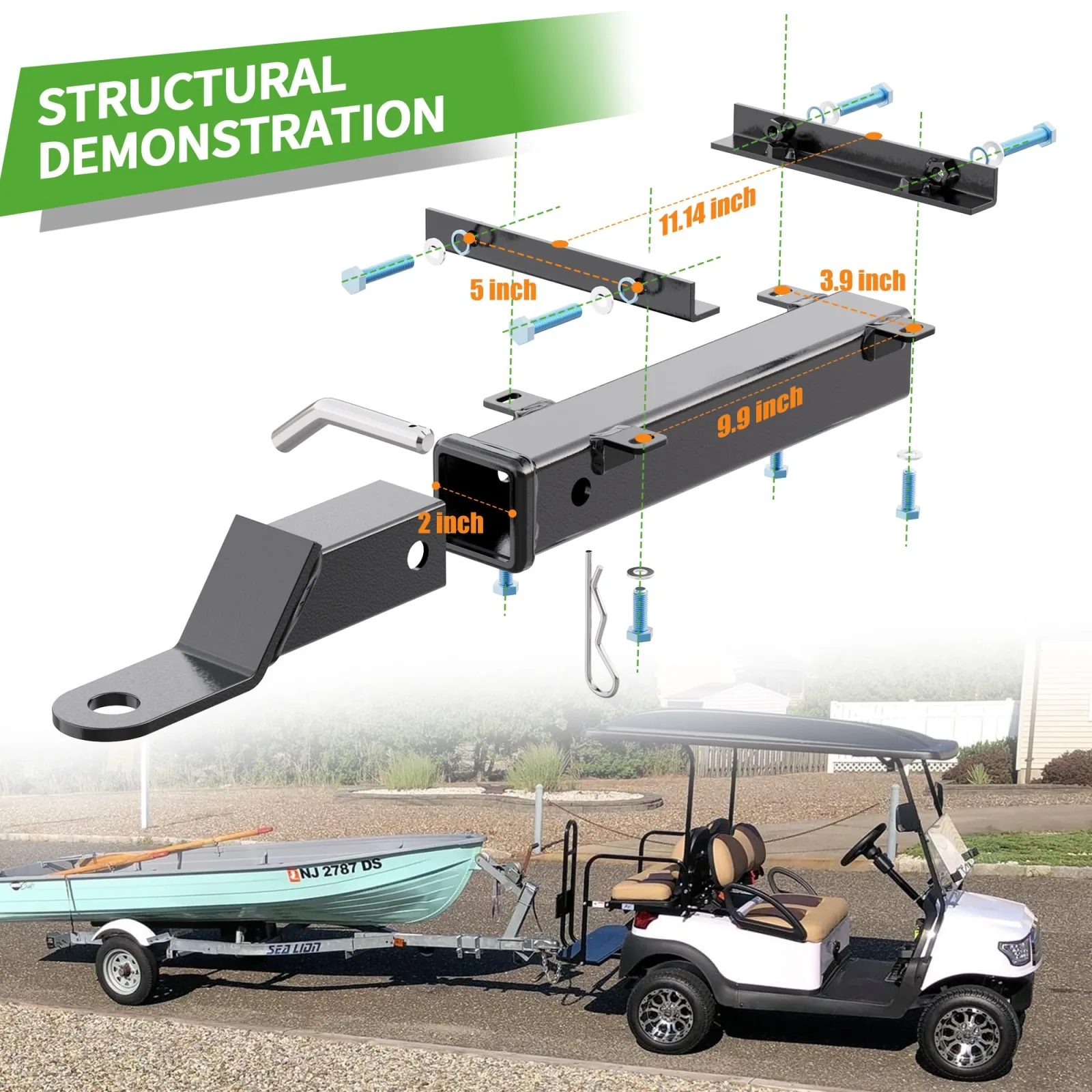 10L0L Golf Cart Trailer Hitch Kit, 2-Inch Receiver image 2