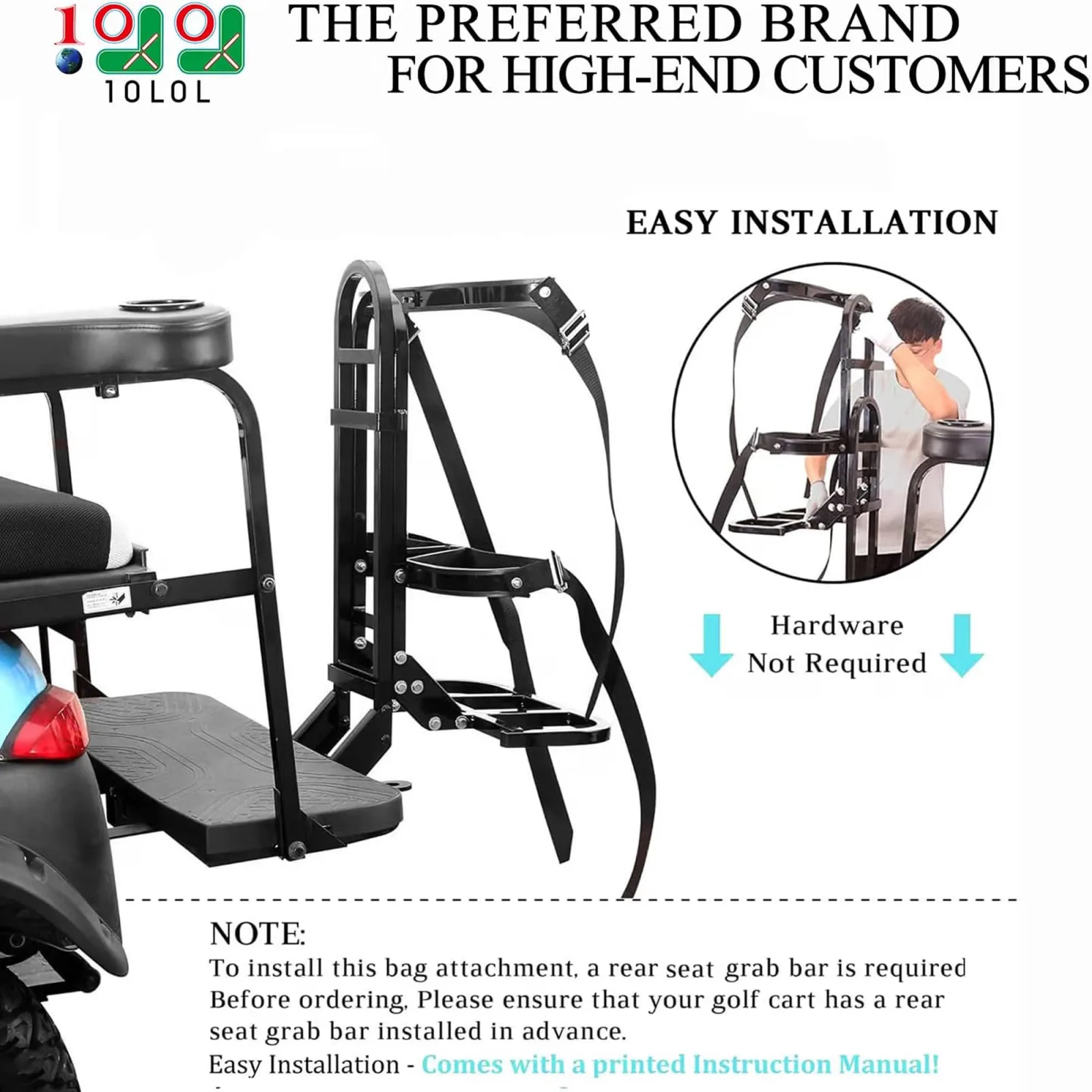 10L0L Golf Cart Rear Seat Bag Holder Rack image 2