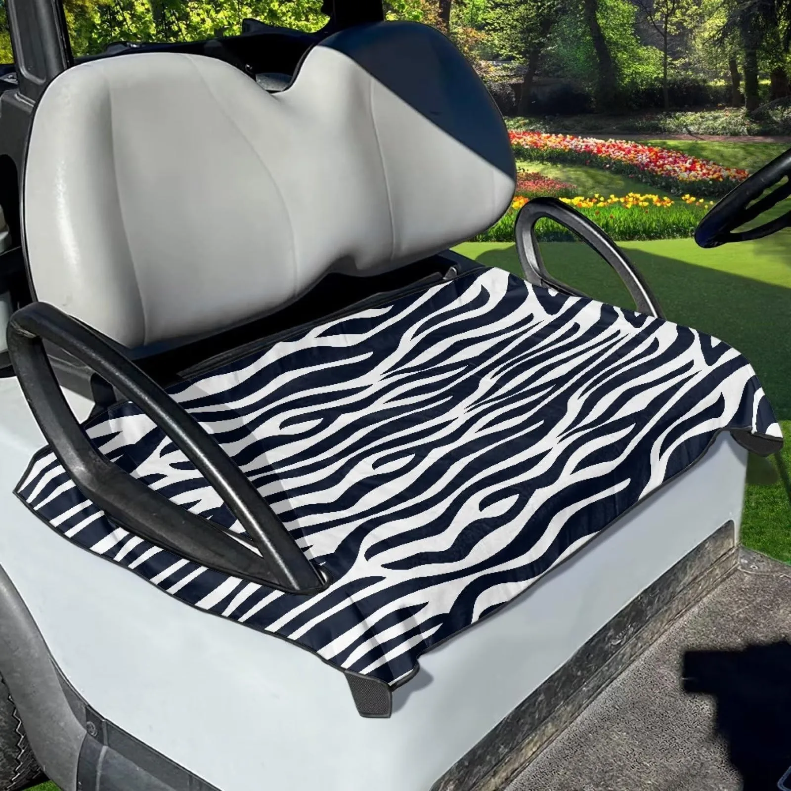 Tomeusey Universal Golf Cart Seat Cover — Zebra Stripe (Golf Cart Seat Cover-13-9)