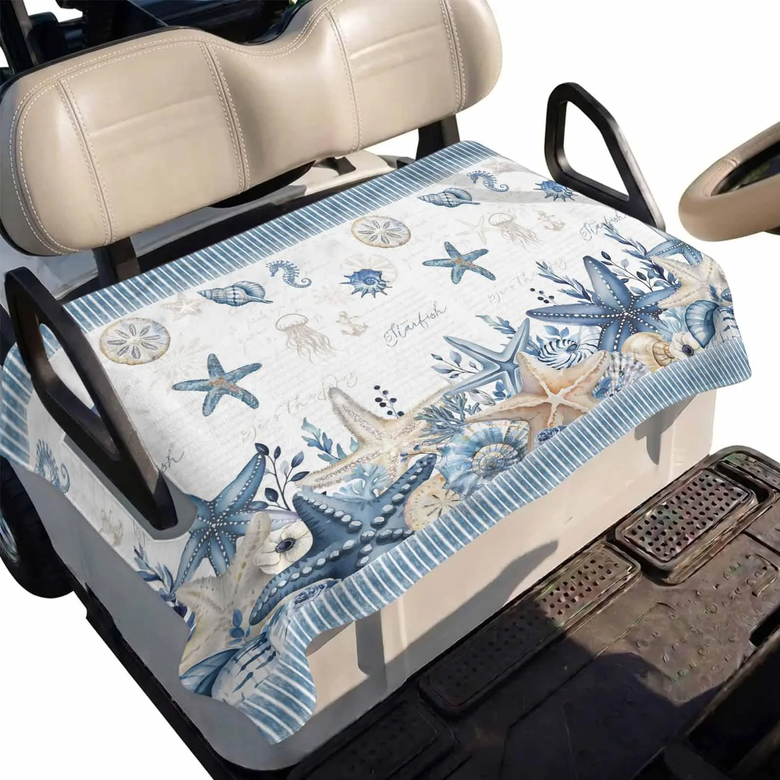 DecorLovee Blue Starfish Golf Cart Seat Cover 51 x 31