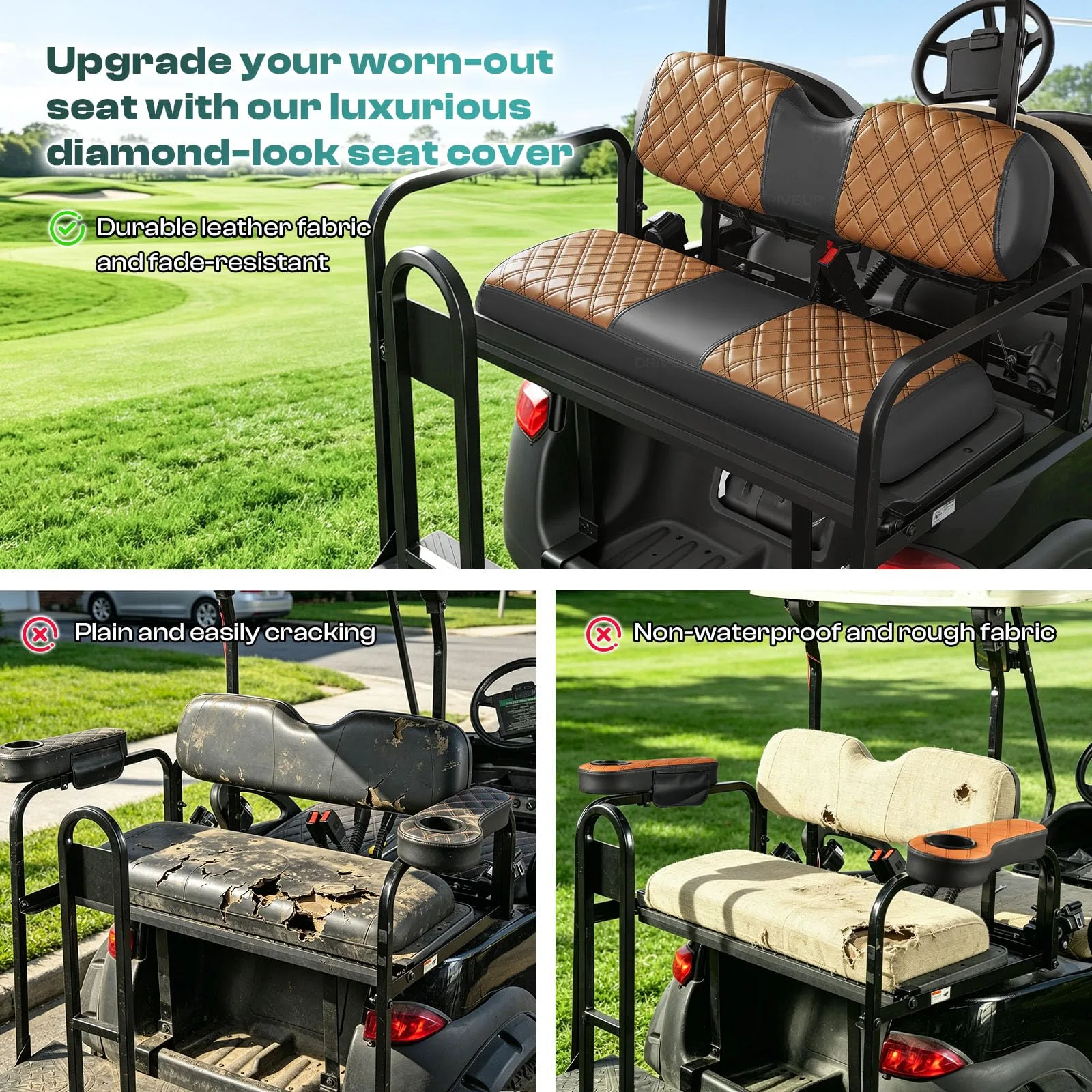 DRIVE UP Rear Golf Cart Seat Covers for Club Car and E-Z-GO image 2