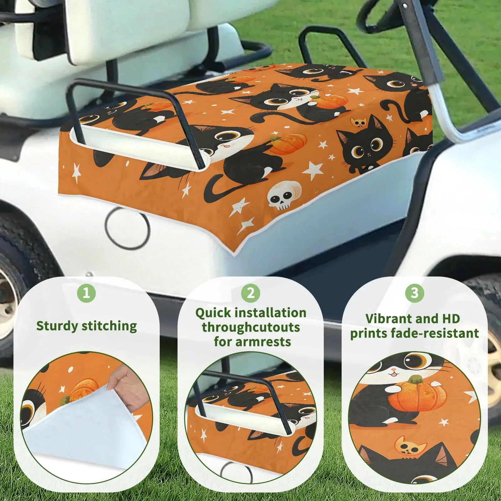 Tiveruda Halloween Lovely Kitten Universal Golf Cart Seat Cover 51" x 31" image 3