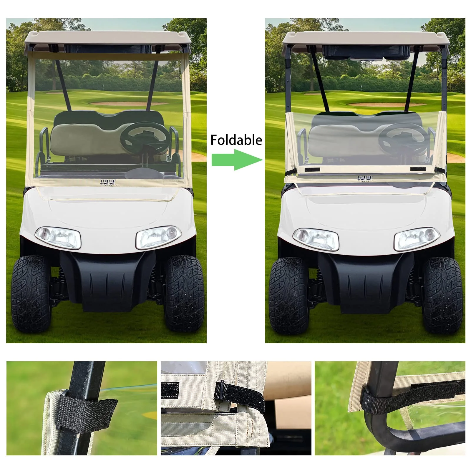 10L0L Foldable Clear PVC Front Windshield for E-Z-GO RXV image 3