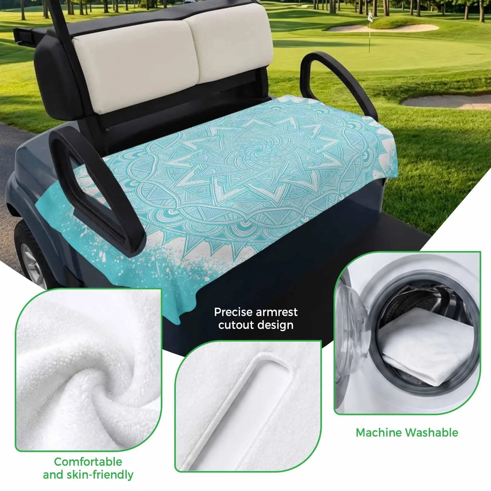 Trosturdspn Teal Geometric Golf Cart Seat Cover image 3