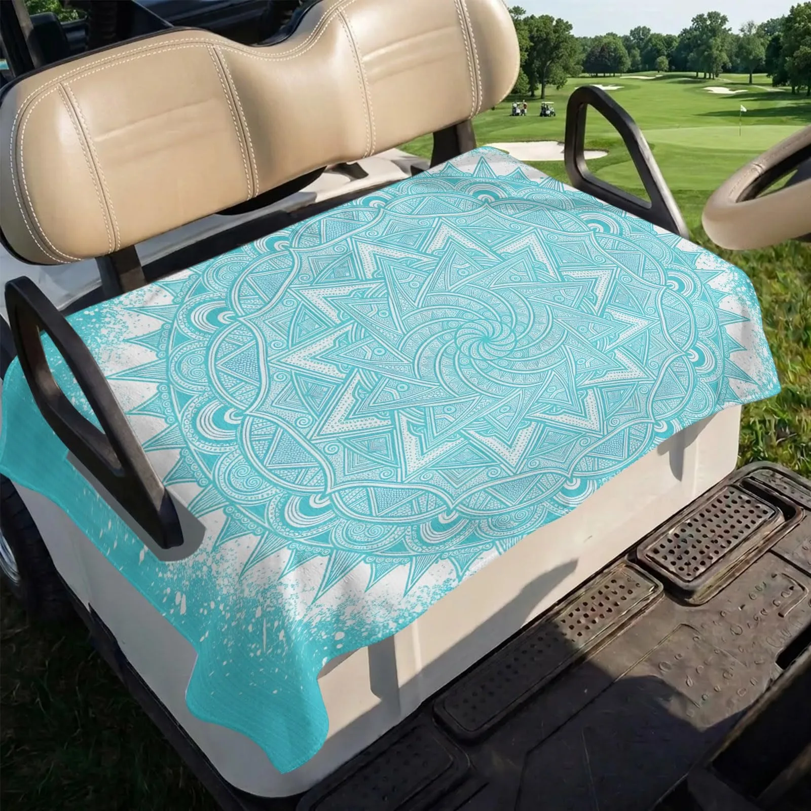 Trosturdspn Teal Geometric Golf Cart Seat Cover image 4