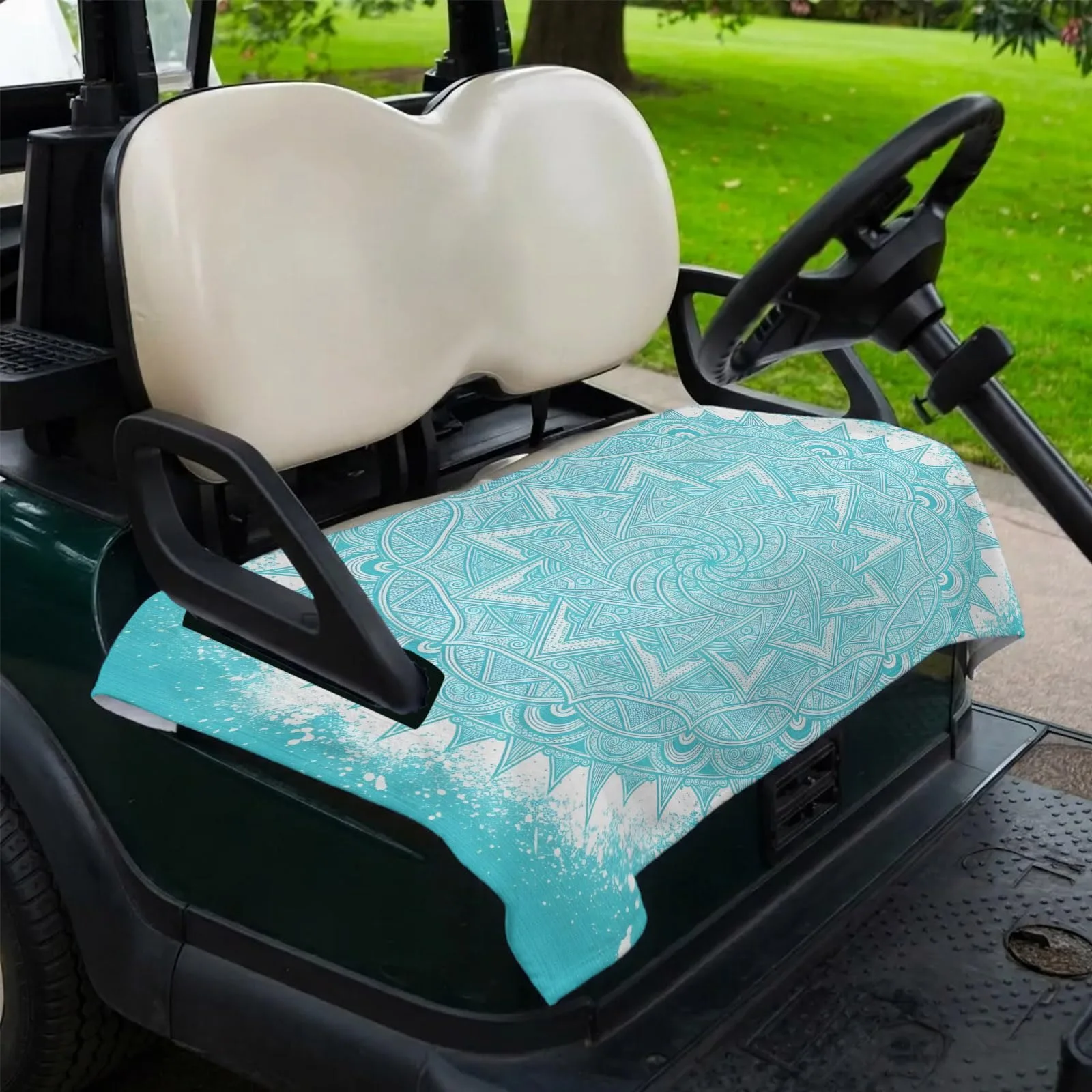Trosturdspn Teal Geometric Golf Cart Seat Cover