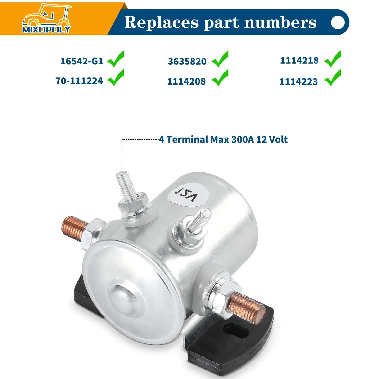 Mixopoly 12V Solenoid for E-Z-GO Marathon Gas Cart image 4