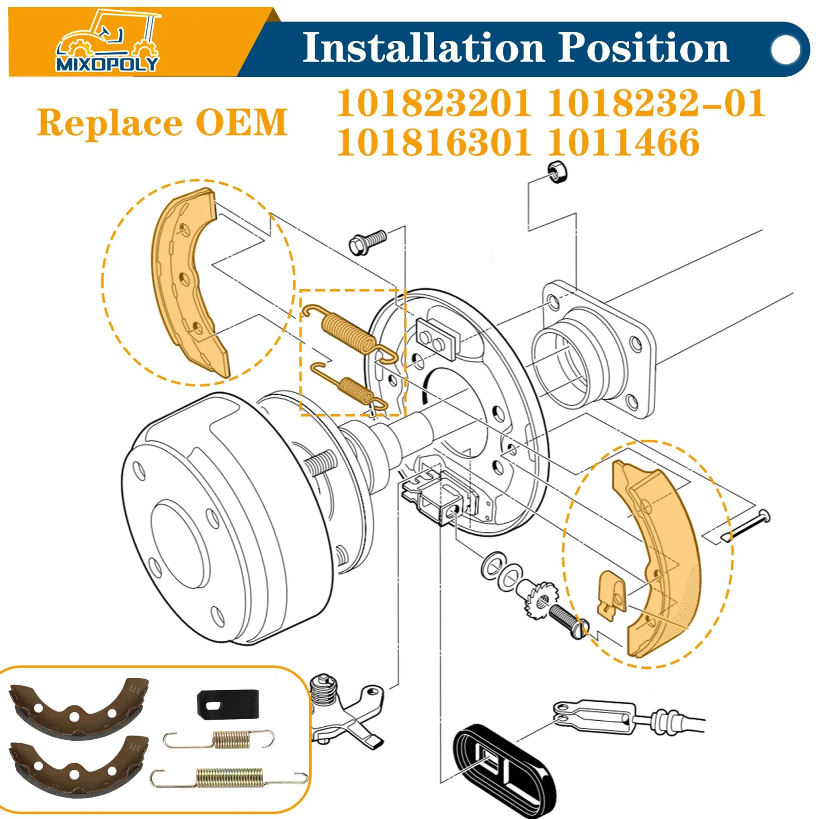 Mixopoly Golf Cart Brake Shoes and Spring Kit image 2