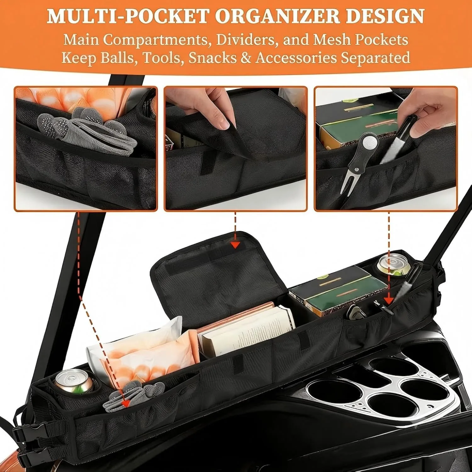 yunyouxuan Golf Cart Hanging Storage Bag with Cup Holders image 3