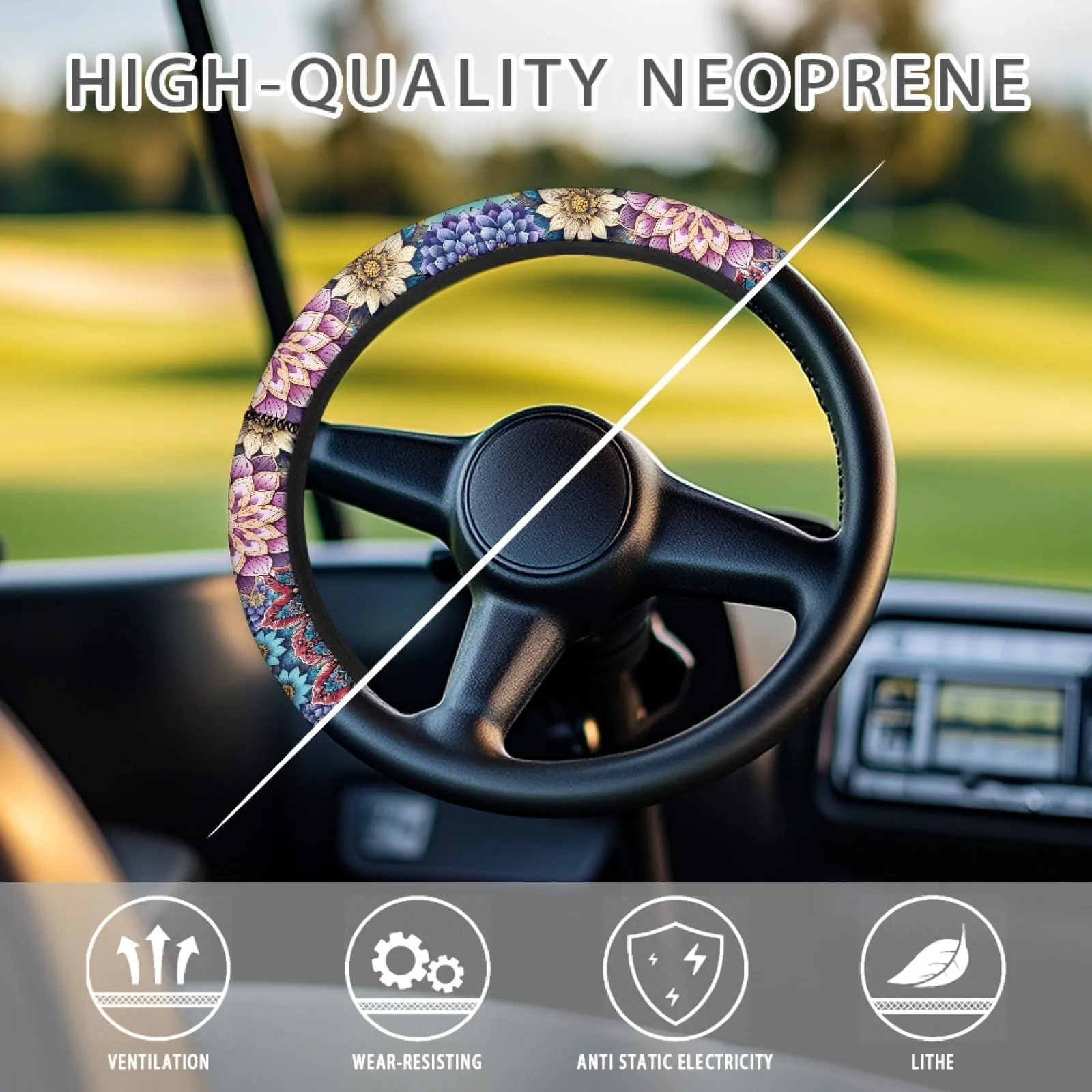 INSTANTARTS Mandala Flower Golf Cart Steering Wheel Cover image 4