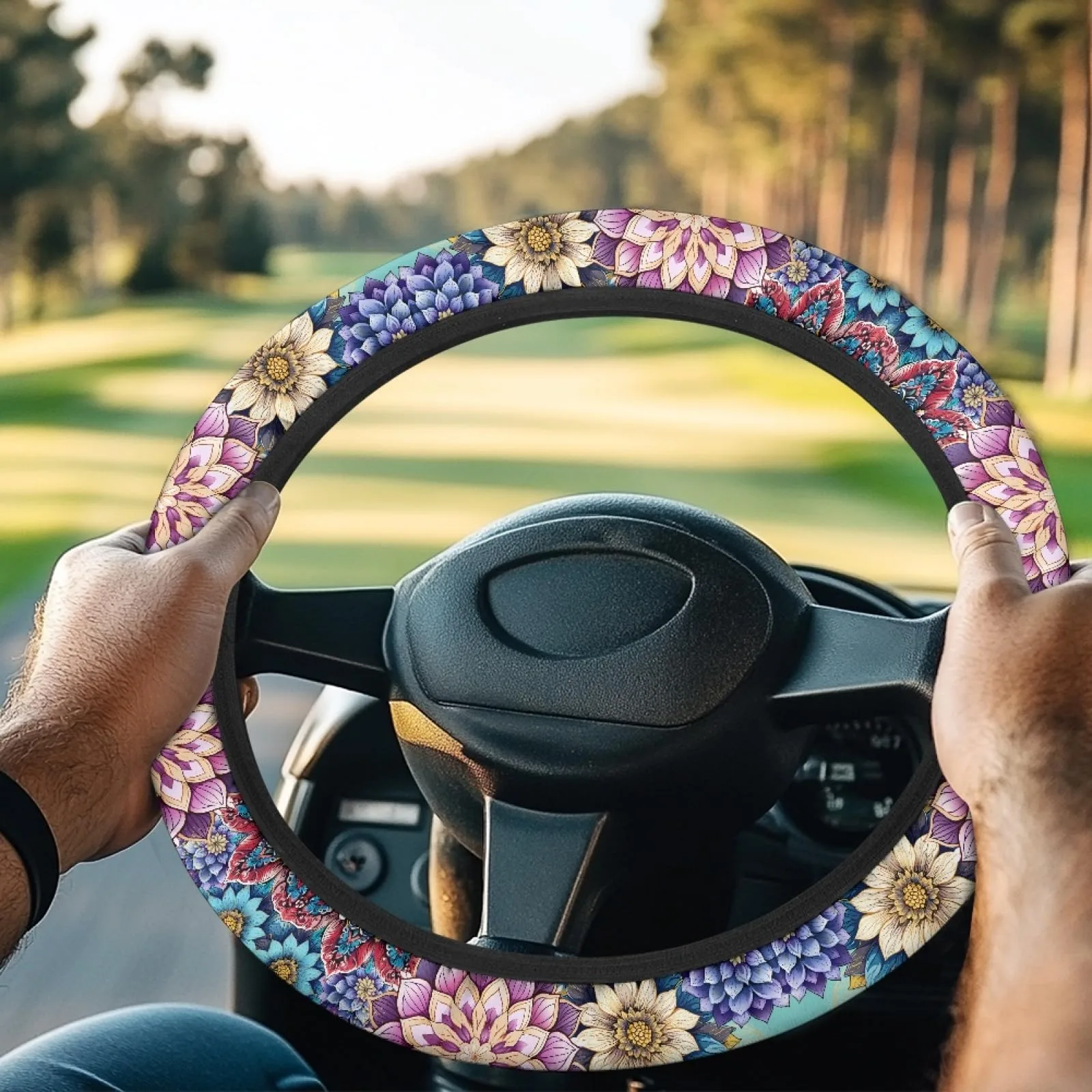 INSTANTARTS Mandala Flower Golf Cart Steering Wheel Cover