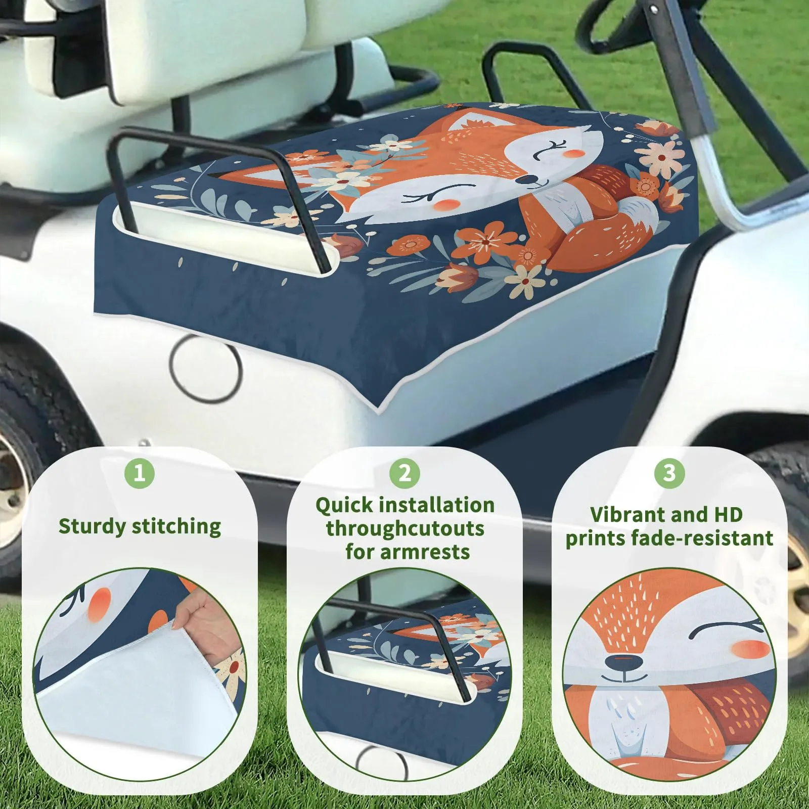Tiveruda Kawaii Fox Flower Golf Cart Seat Cover image 3