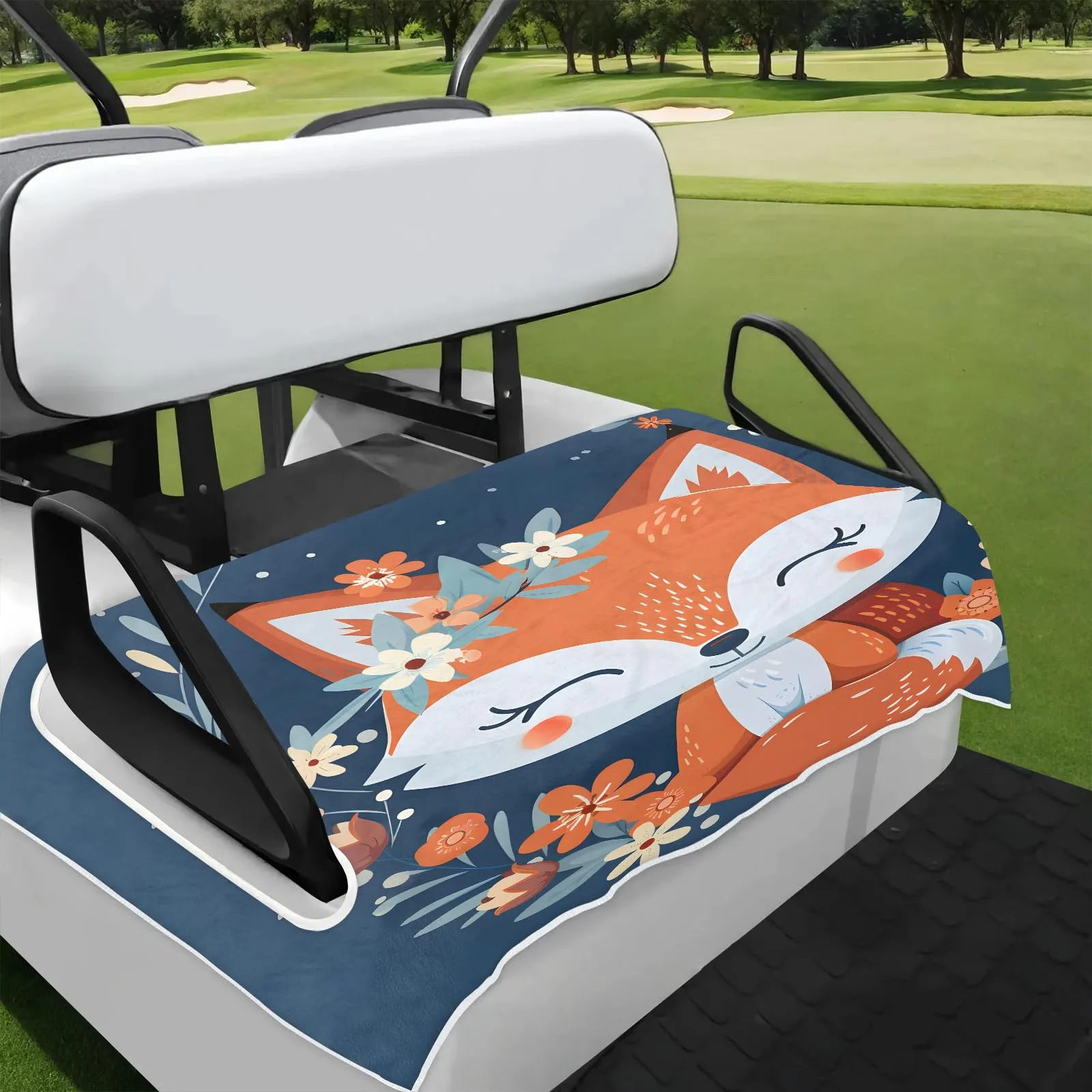 Tiveruda Kawaii Fox Flower Golf Cart Seat Cover