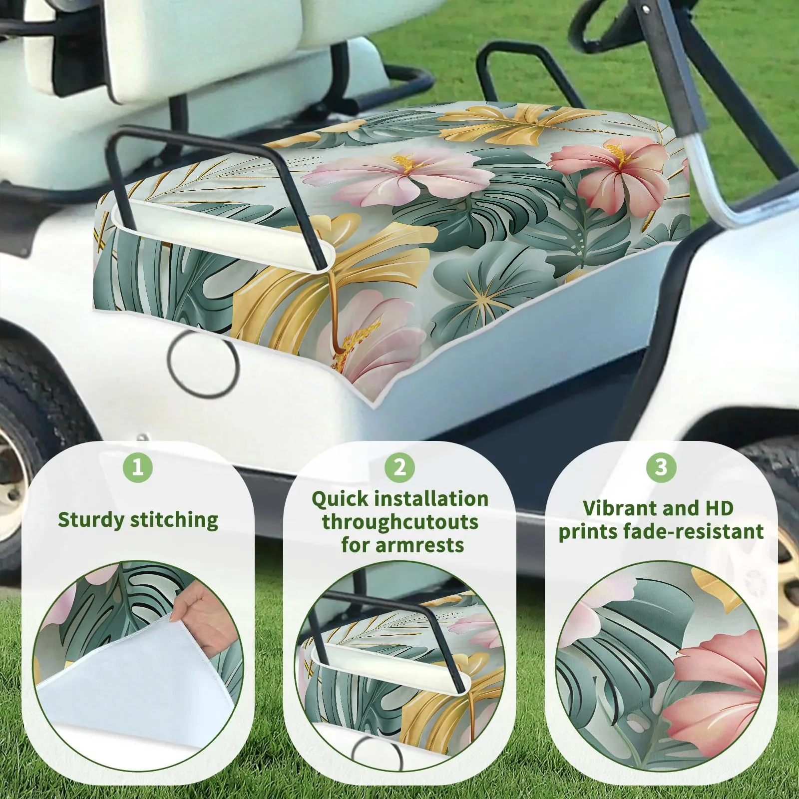 Tiveruda Tropical Leaves Golf Cart Seat Cover, 51 x 31 in image 3