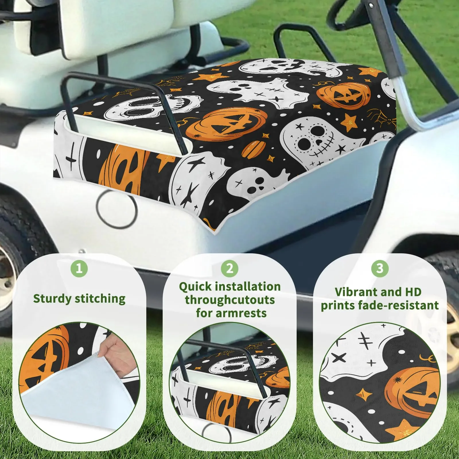 Tiveruda Halloween Ghost Bat 51" x 31" Universal 2-Person Golf Cart Seat Cover image 3