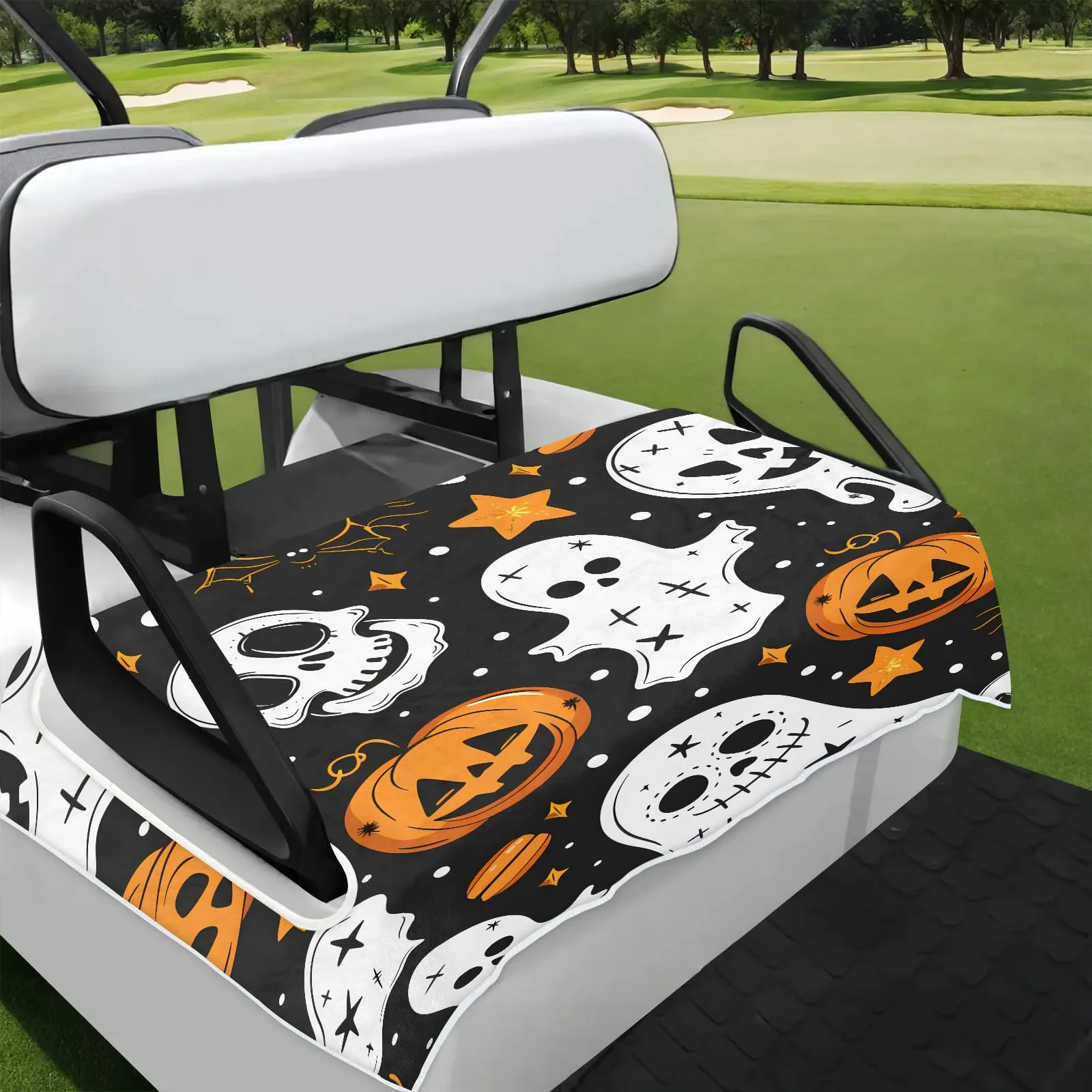 Tiveruda Halloween Ghost Bat 51" x 31" Universal 2-Person Golf Cart Seat Cover