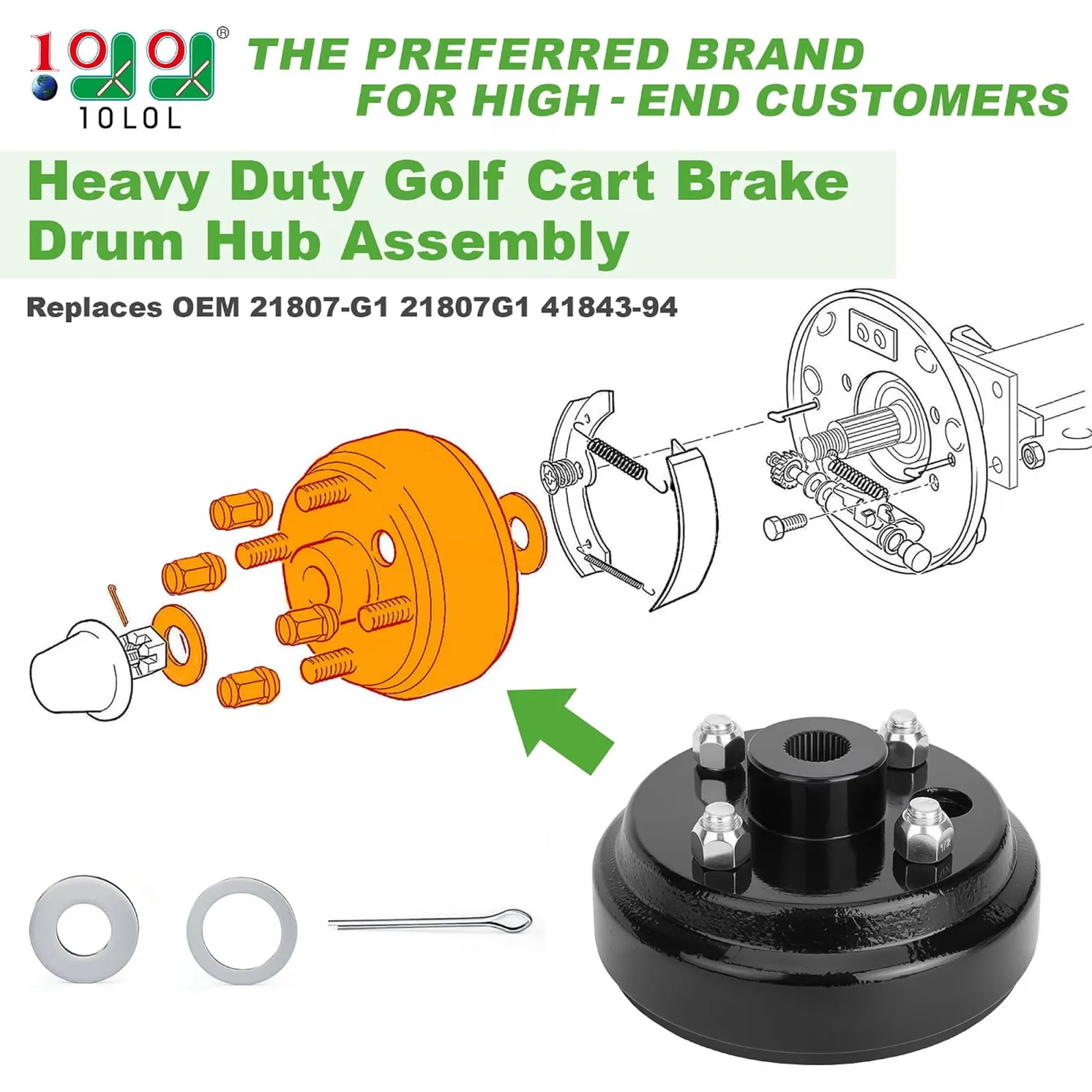 10L0L Brake Drum Hub Assembly for E-Z-GO — 21807-G1 / 41843-94 image 2
